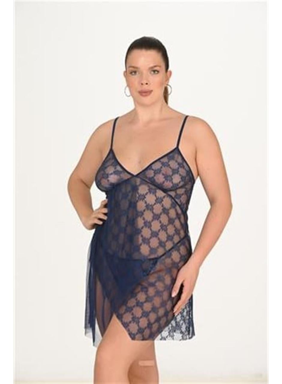 Büyük Beden Lacivert Gecelik 3046