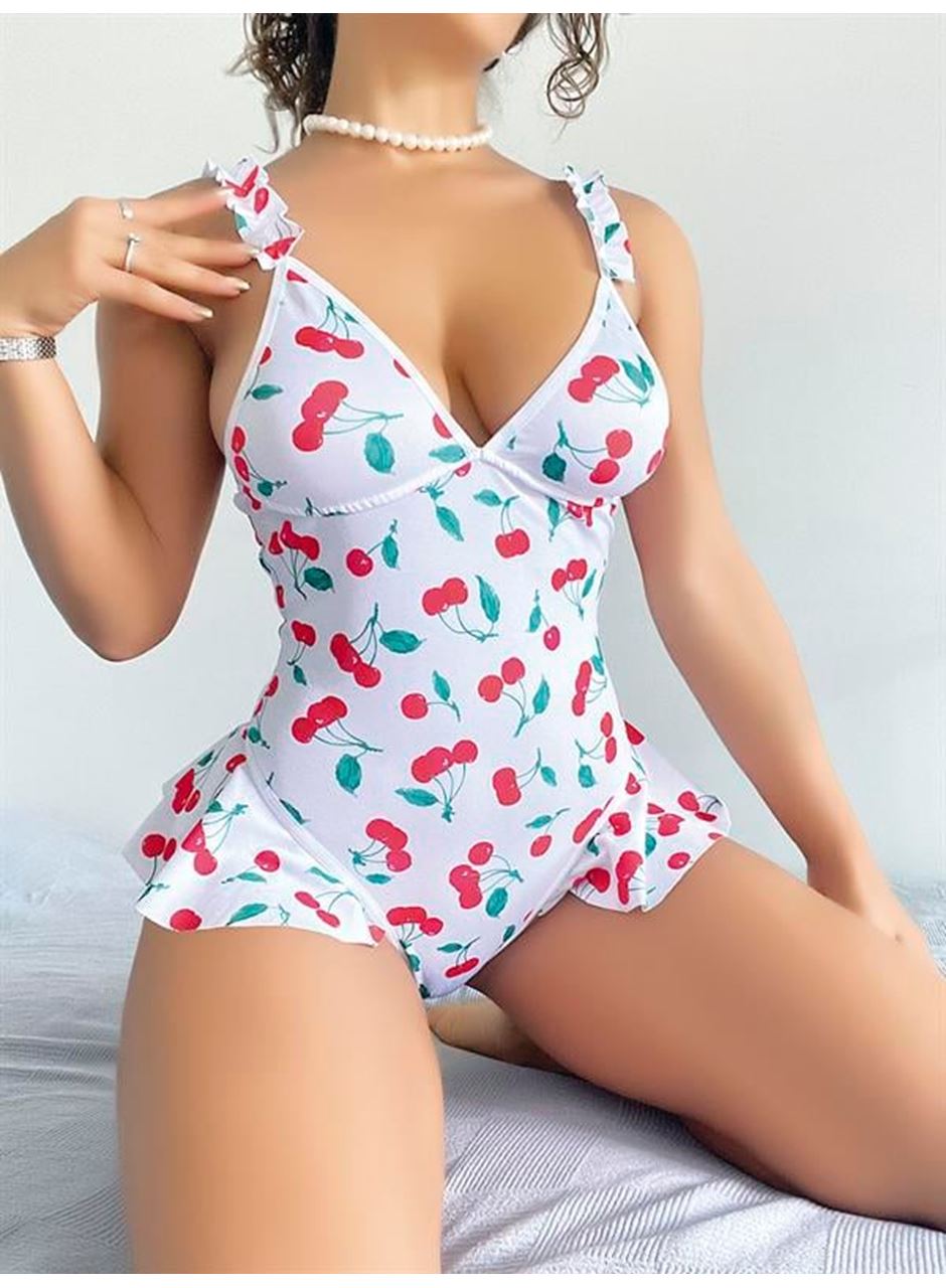 Vişne Desenli Fantezi Body