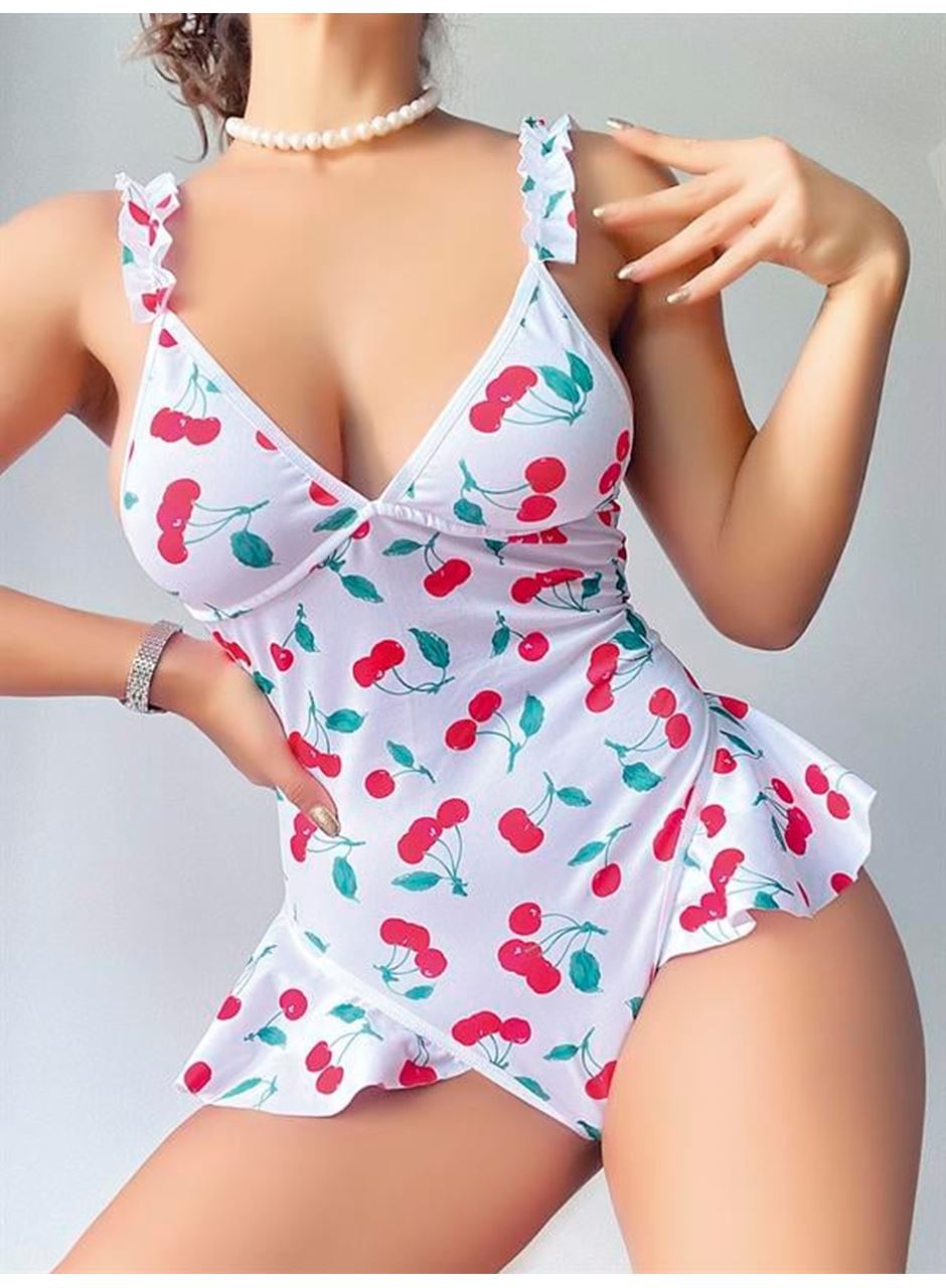 Vişne Desenli Fantezi Body