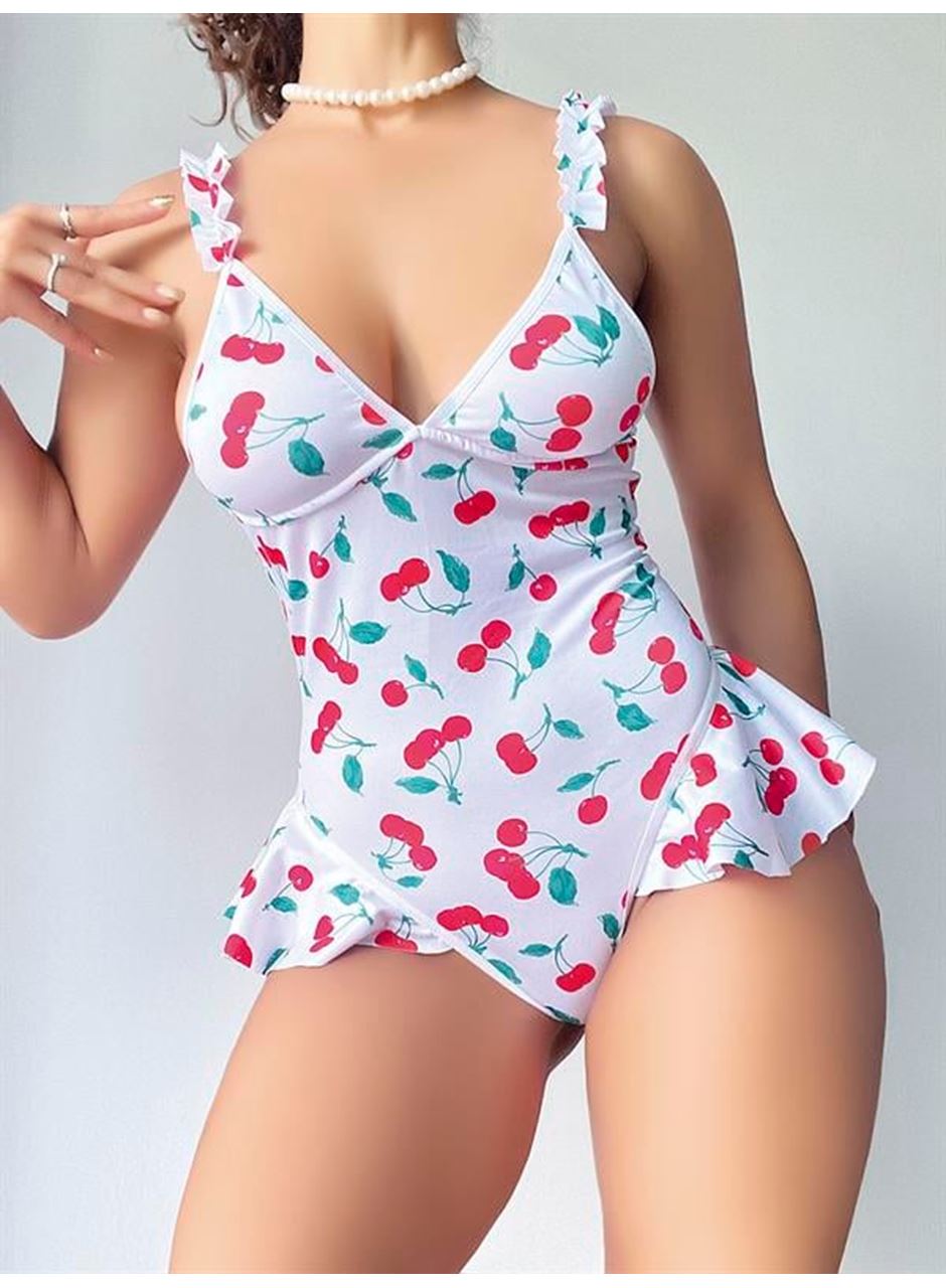 Vişne Desenli Fantezi Body