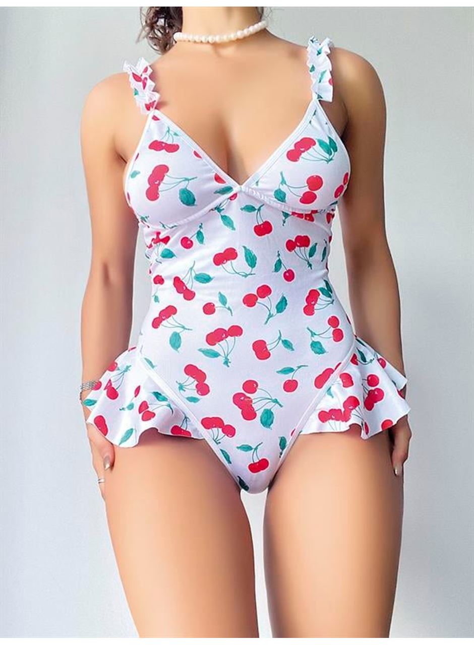 Vişne Desenli Fantezi Body