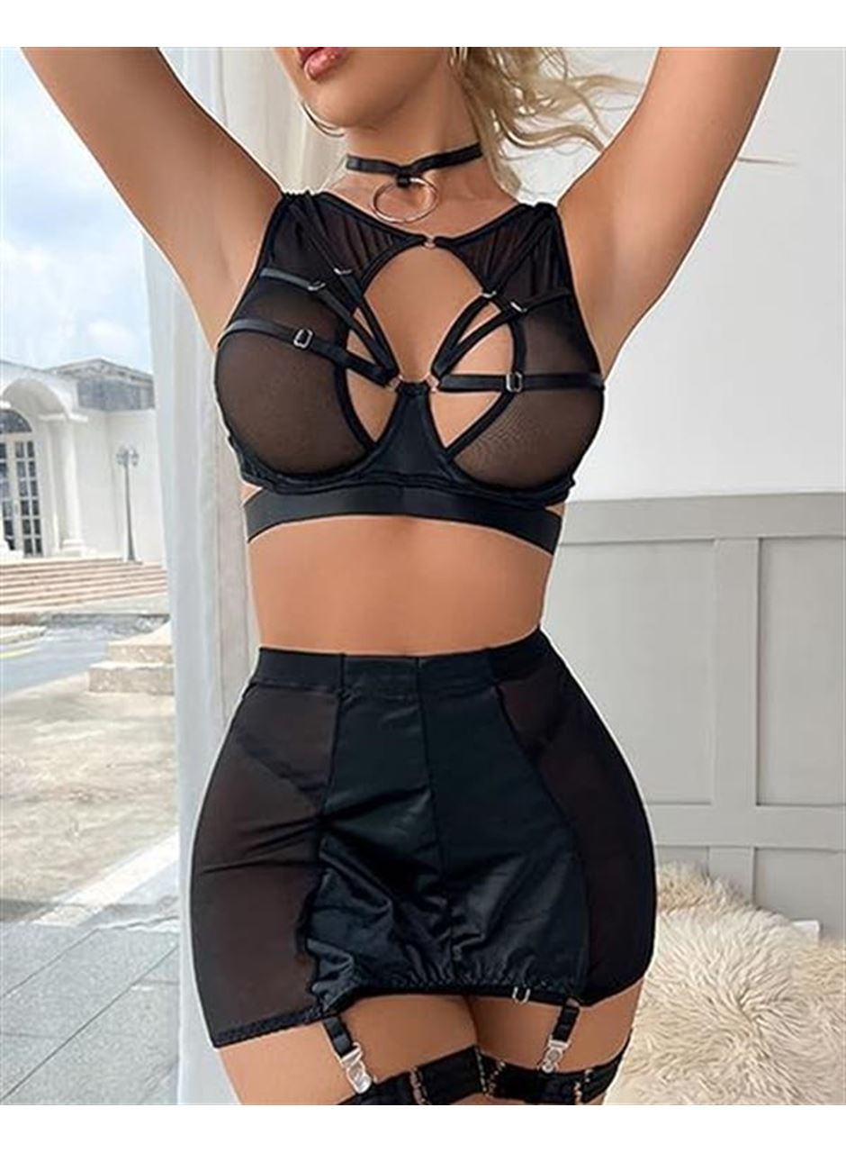 Özel Tasarım Seksi Etekli Siyah Fantezi Jartiyer Takımı