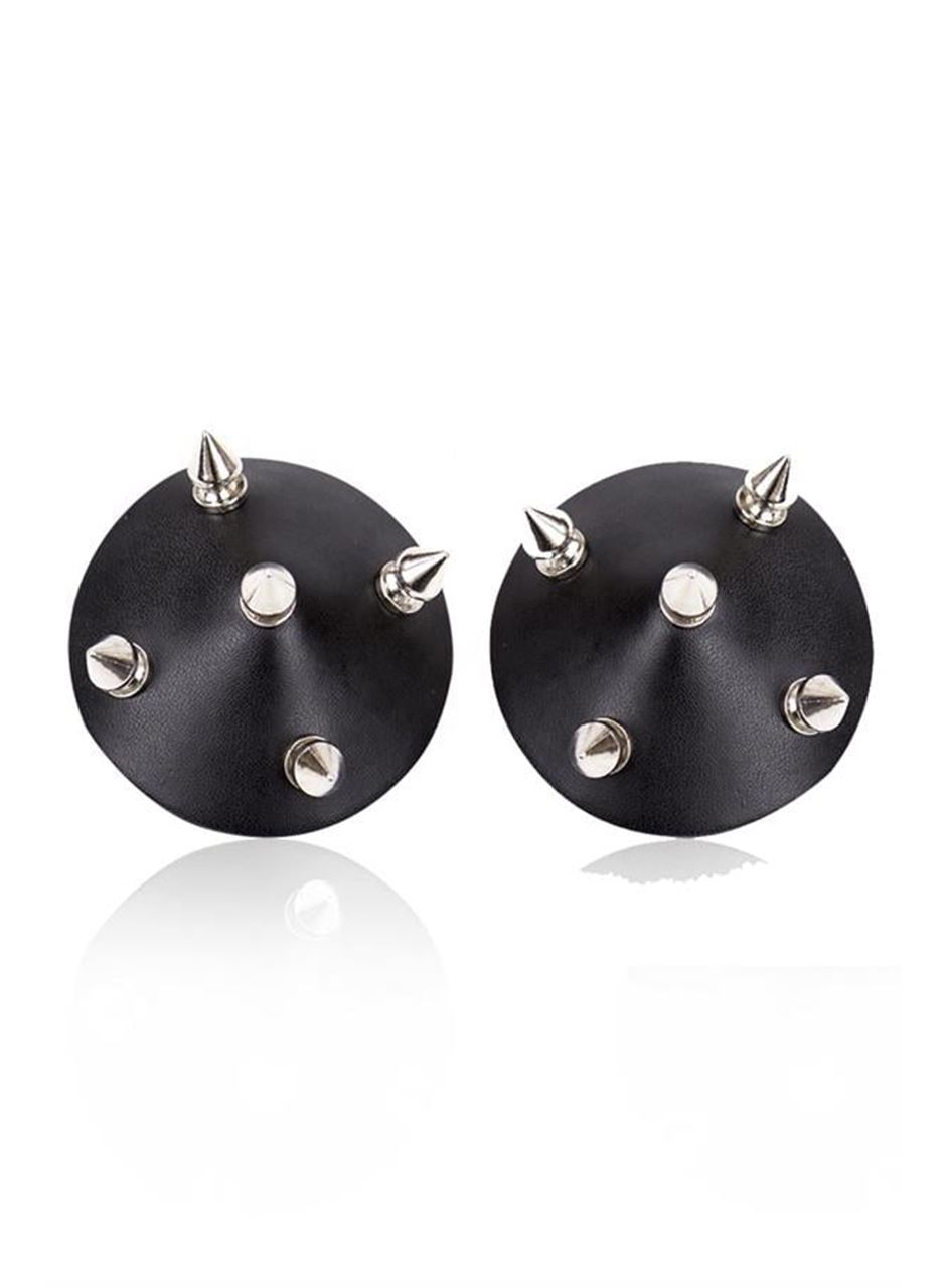 Siyah Çivili Deri Fantezi Göğüs Ucu Kapatıcı