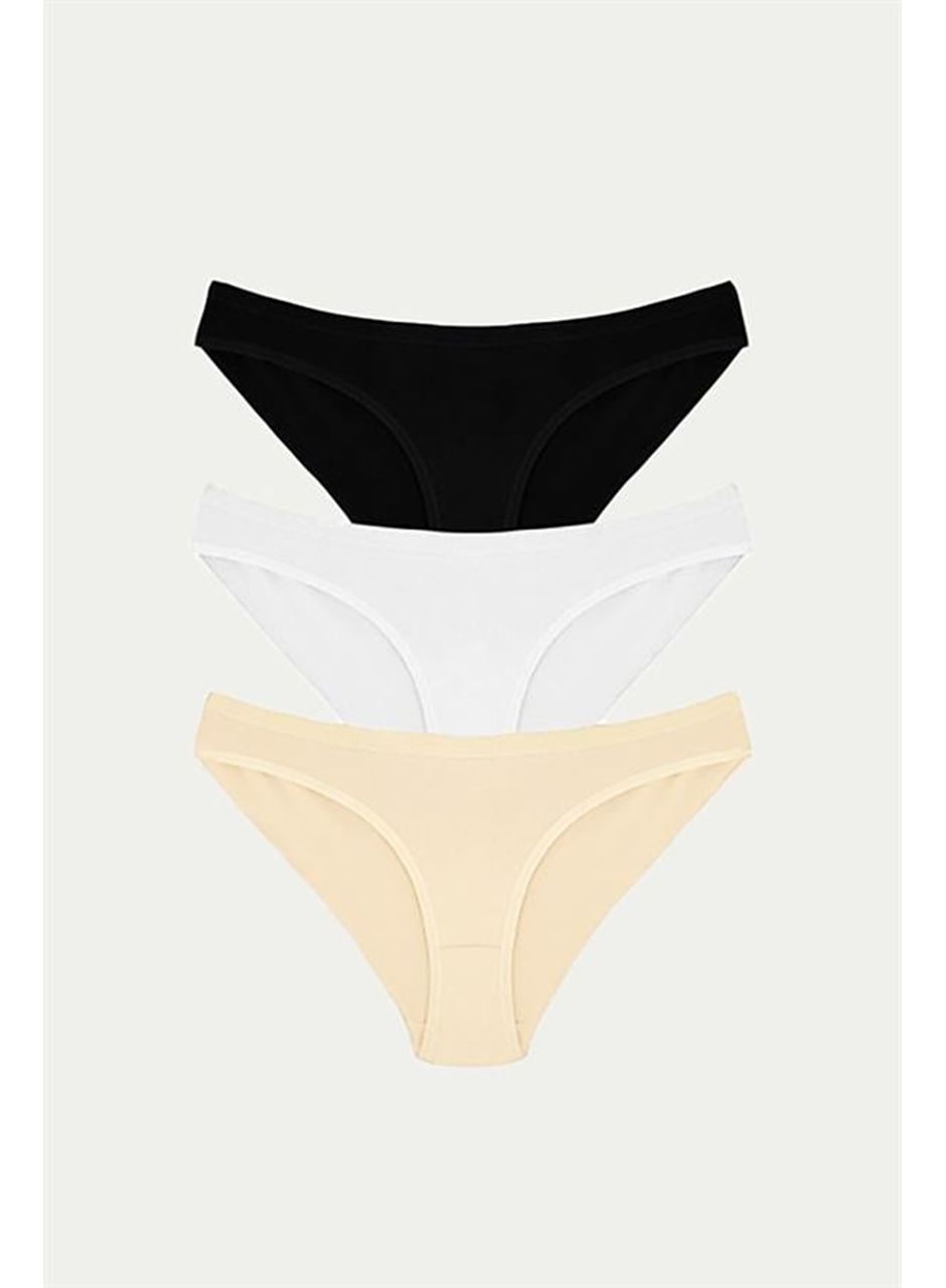 Pamuklu Siyah Beyaz Ten Rengi 3'lü Külot