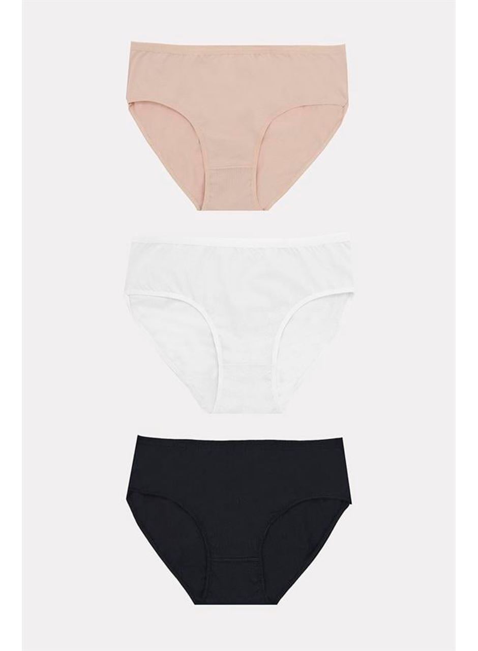 Büyük Beden Pamuklu Siyah Beyaz Ten Rengi 3'lü Külot