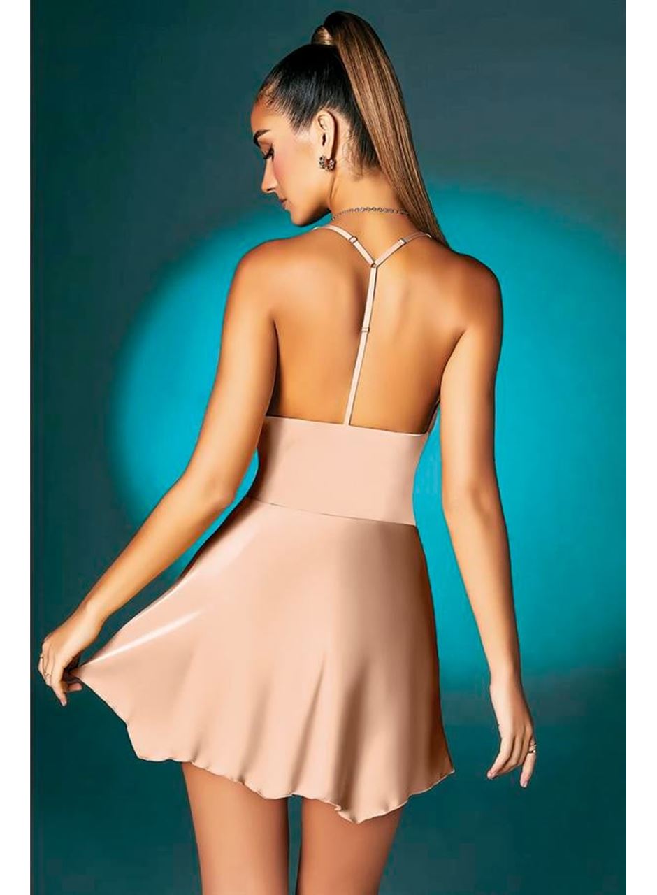 Somon Askılı Degajeli Fantezi Mini Elbise