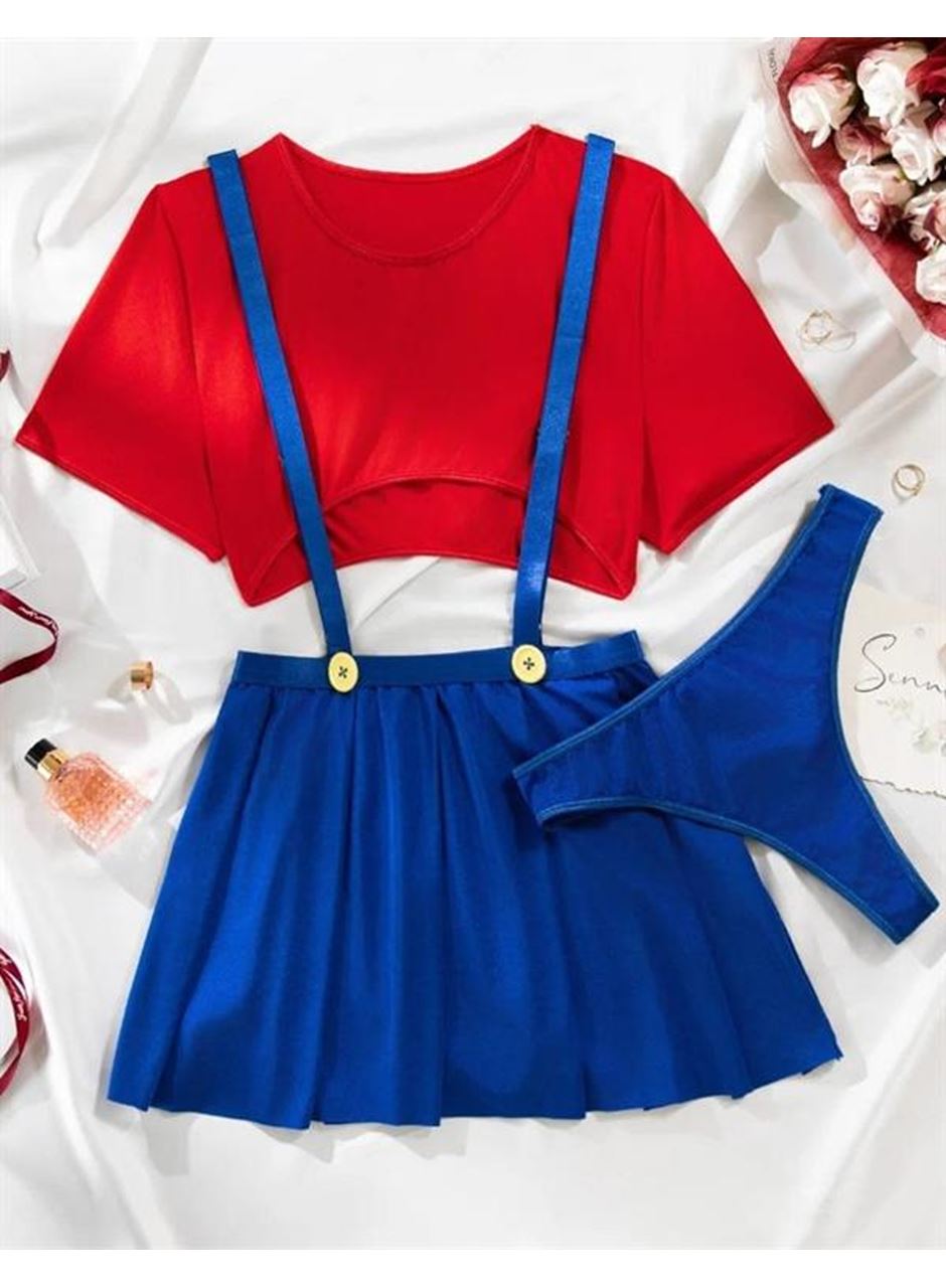 Mavi Kırmızı Fantezi Etekli Takım