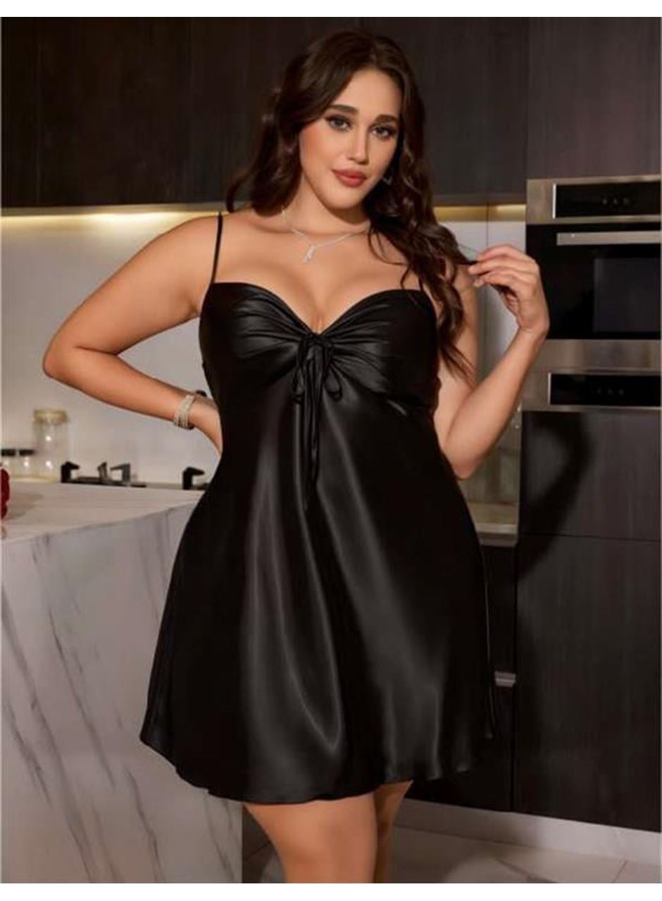 Büyük Beden Sİyah Saten Gecelik