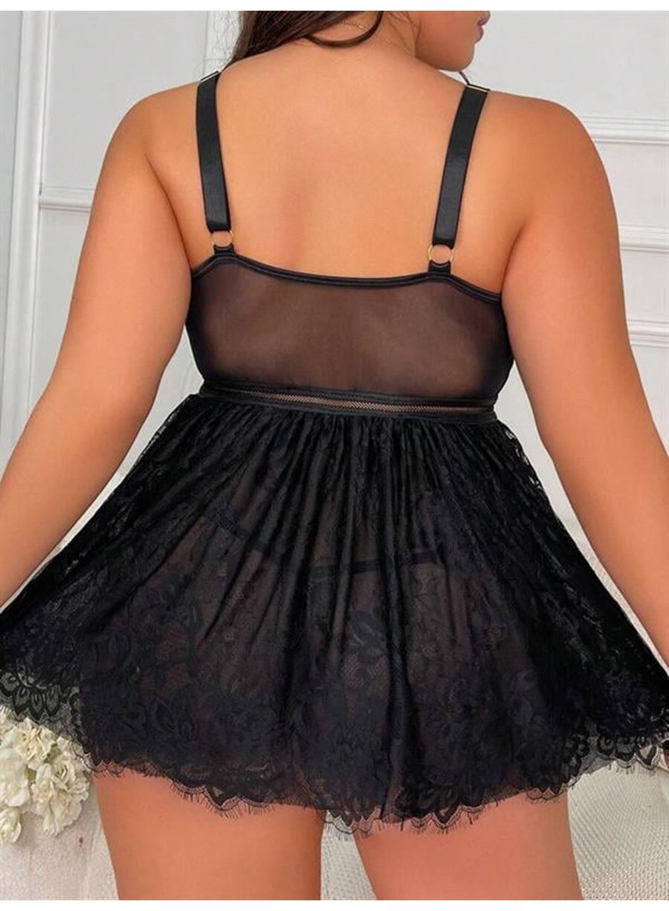 Özel Tasarım Büyük Beden Fantezi Zincir Detaylı Dantelli Gecelik