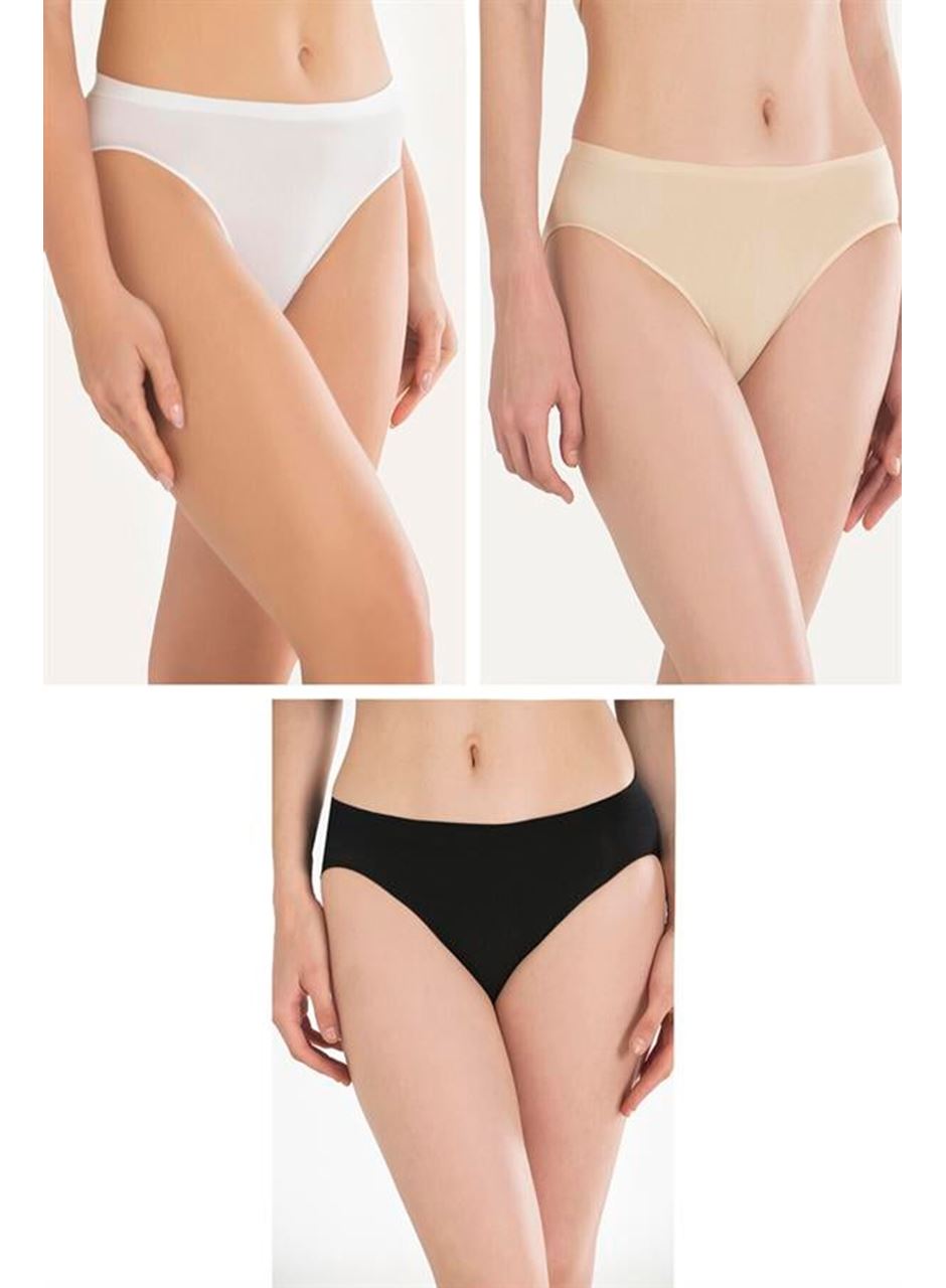 Pamuklu Siyah Beyaz Ten Rengi 3'lü Külot