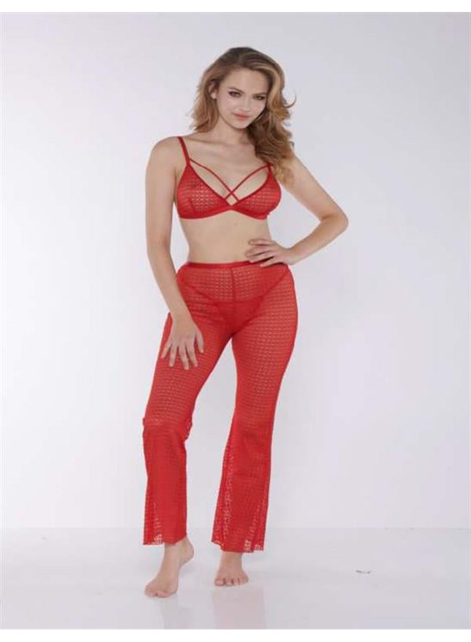 Kırmızı Transparan Fantezi Sütyen Pijama Takımı