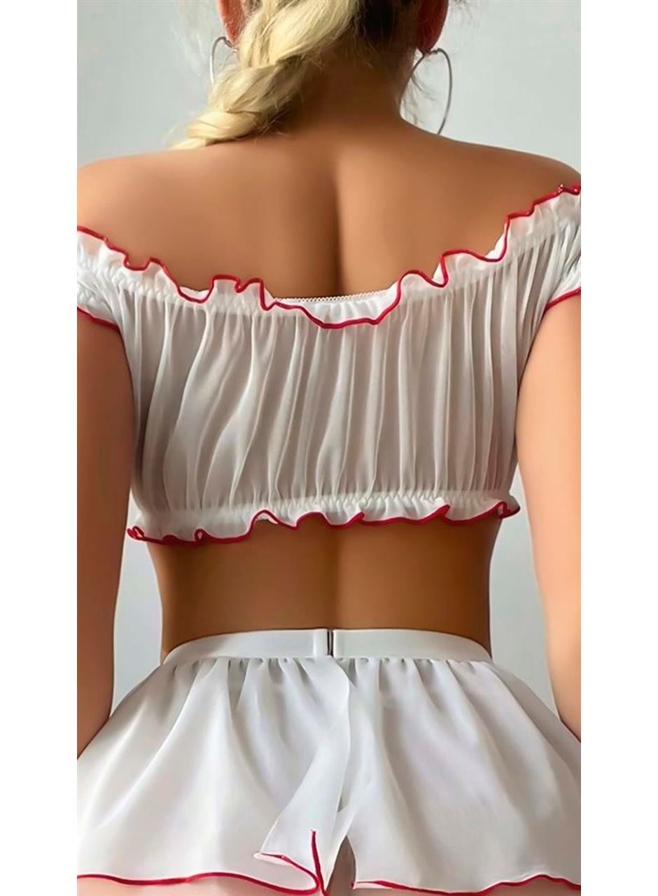 Beyaz Büstiyerli Etekli Fantezi Hemşire Kostümü