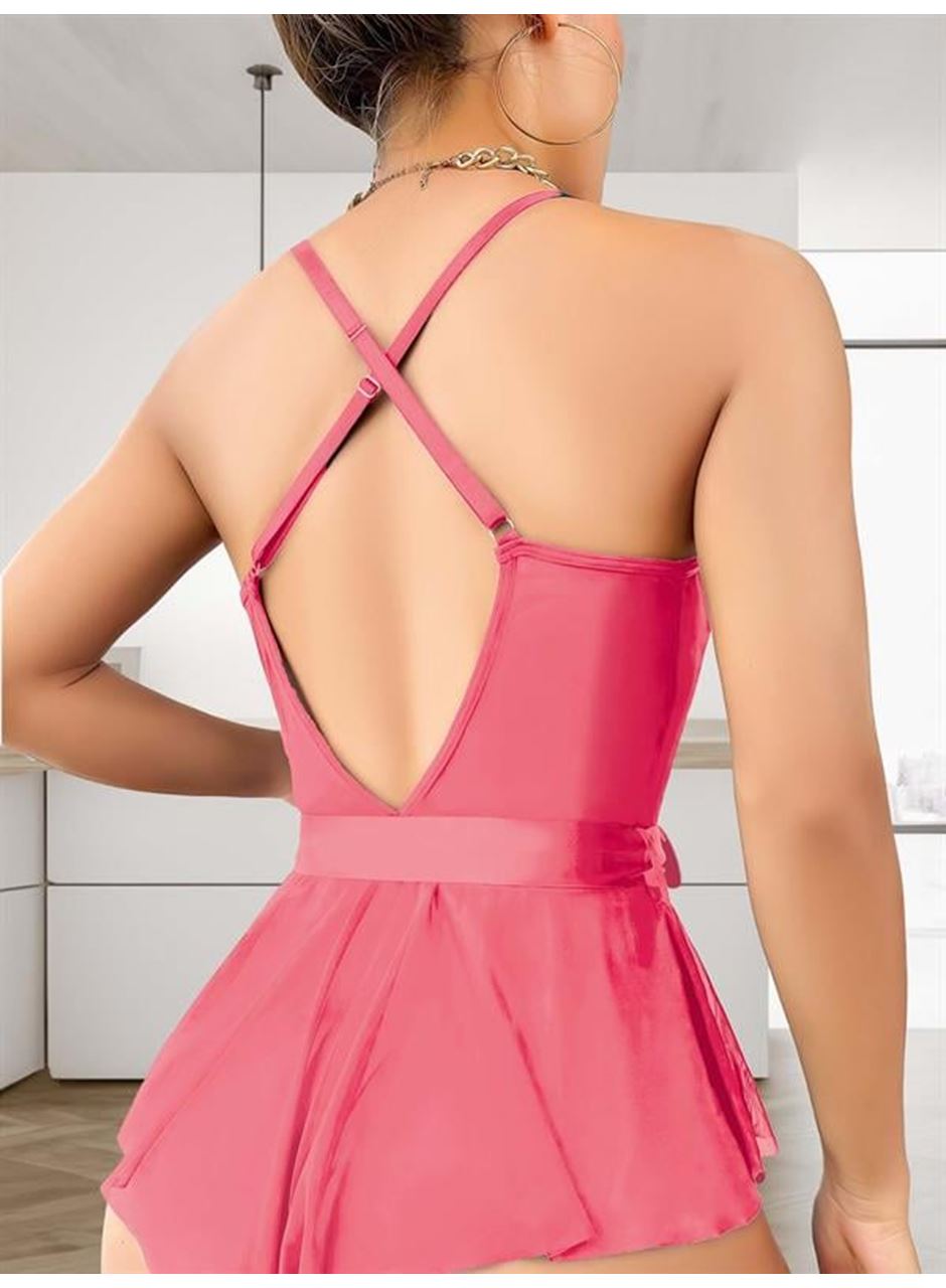 Gül Kurusu Dantel İşlemeli Kurdelalı Fantezi Tül Babydoll