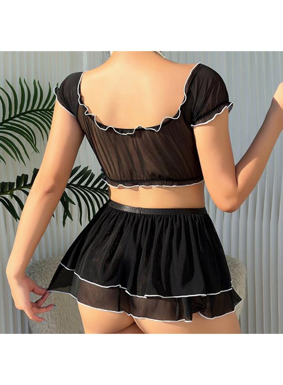 Büyük Beden Siyah Bolerolu Fantezi Hizmetçi Kostümü