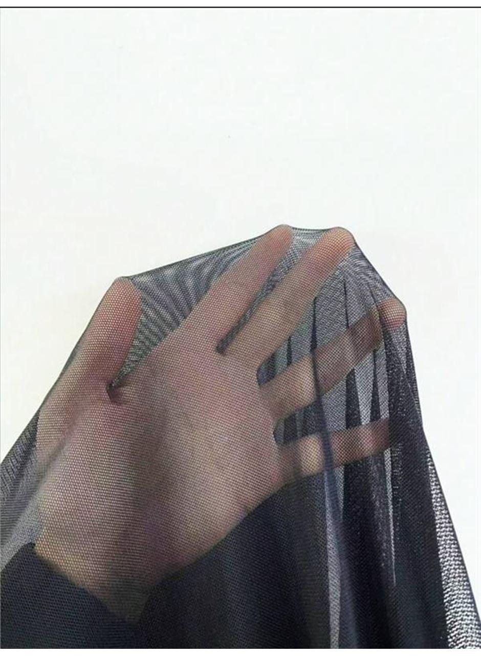 Fırfırlı Dantel İşlemeli Tül Fantezi Siyah Gecelik