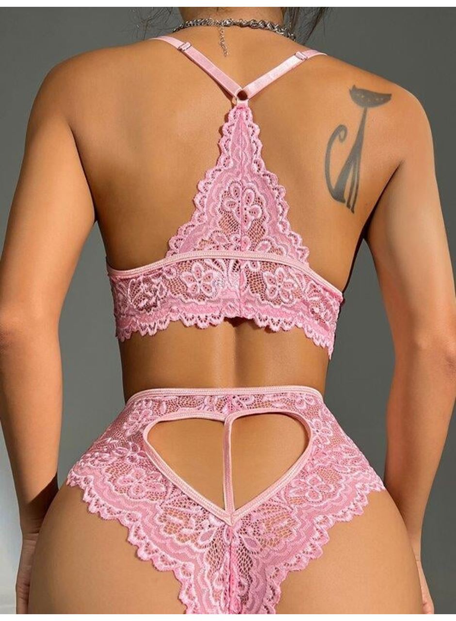 Pembe Dantelli Fantezi Bralet Sütyen Takımı