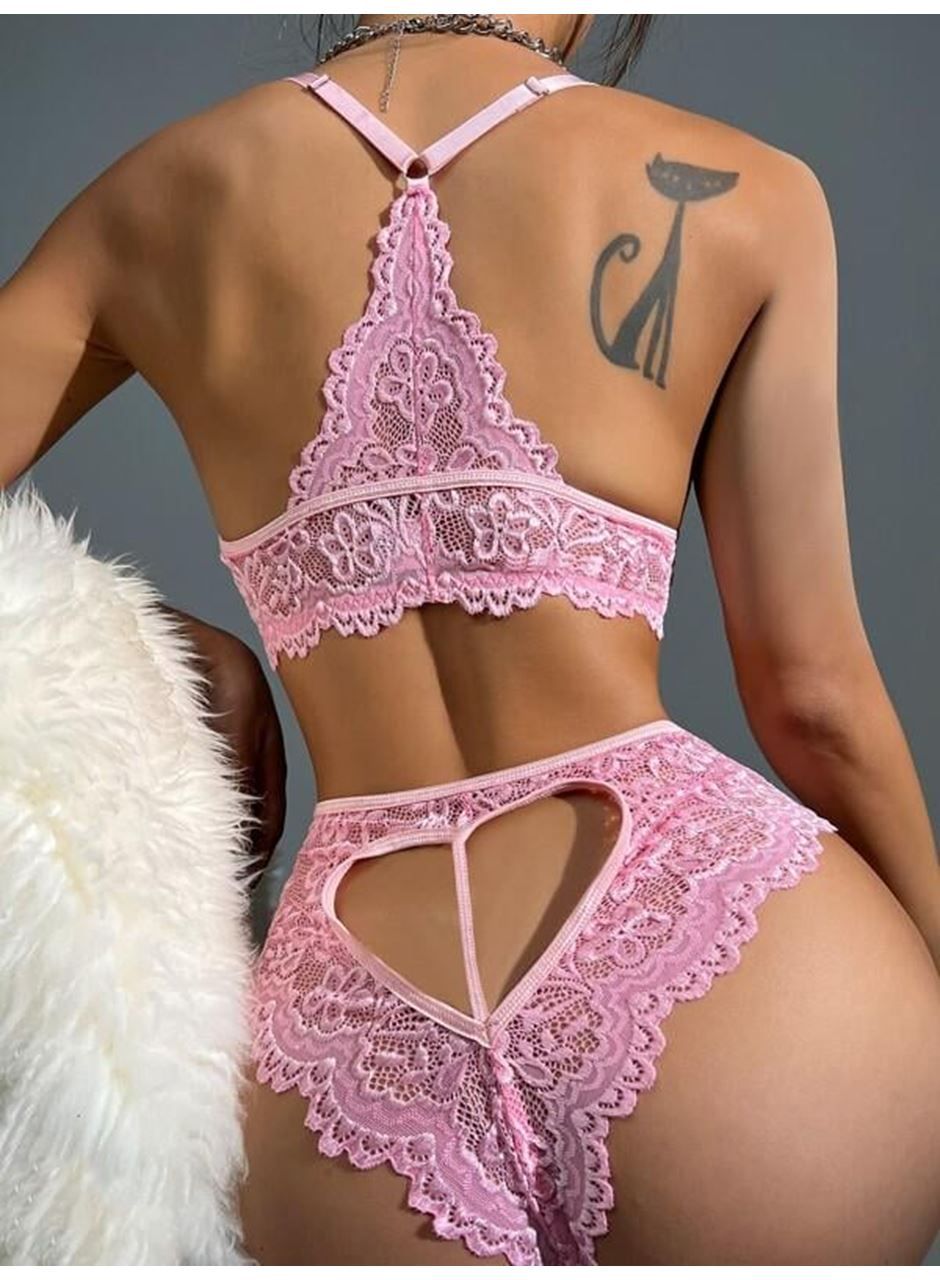 Pembe Dantelli Fantezi Bralet Sütyen Takımı