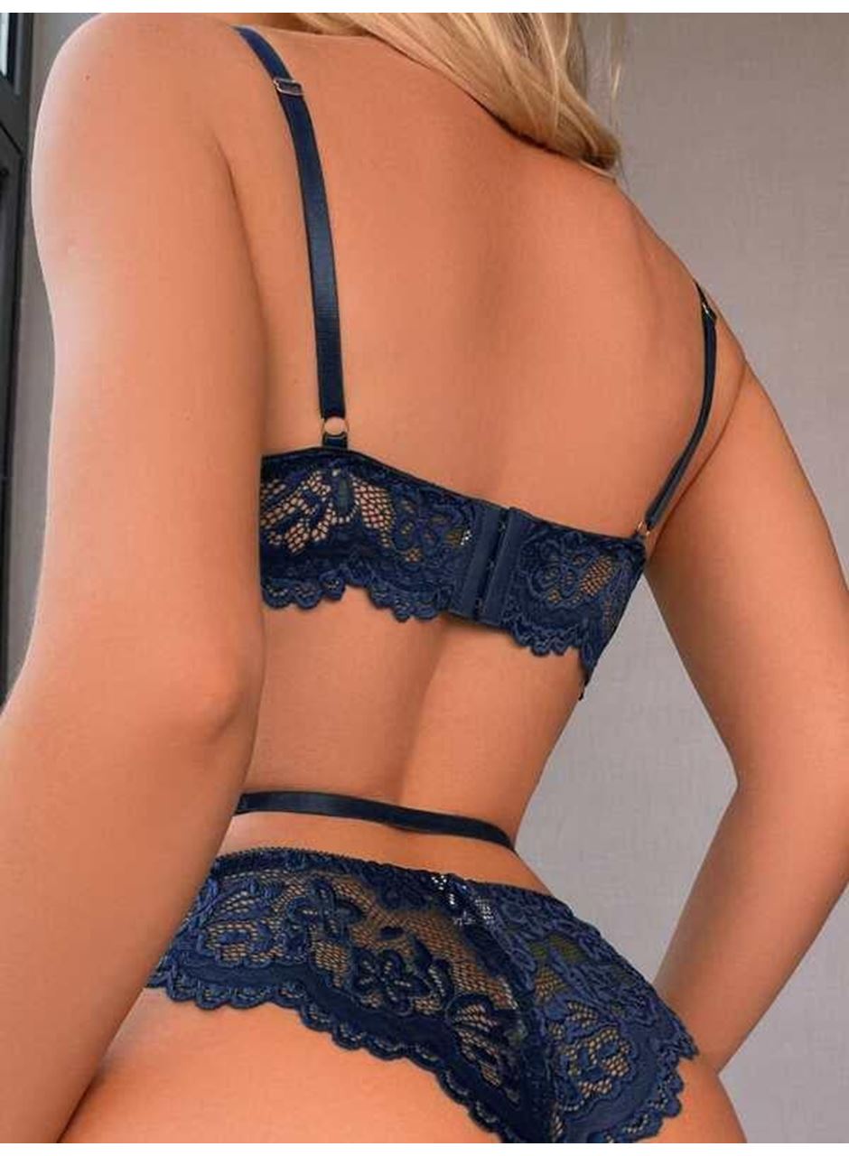 Kalp Aksesuarlı Dantelli Fantezi Mavi Jartiyer Takım