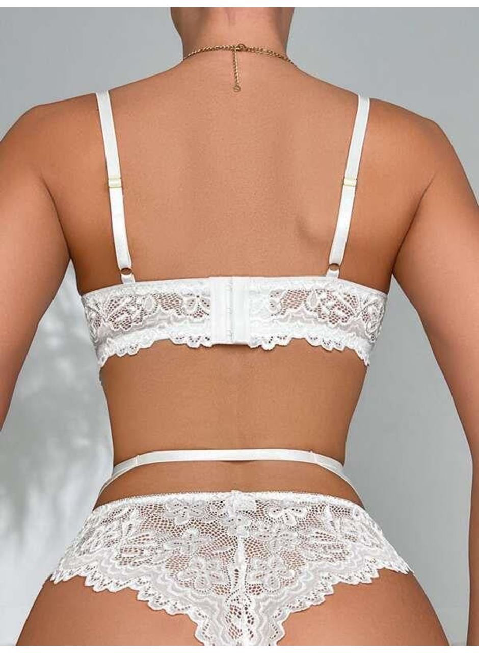 Kalp Aksesuarlı Dantelli Fantezi Beyaz Jartiyer Takım