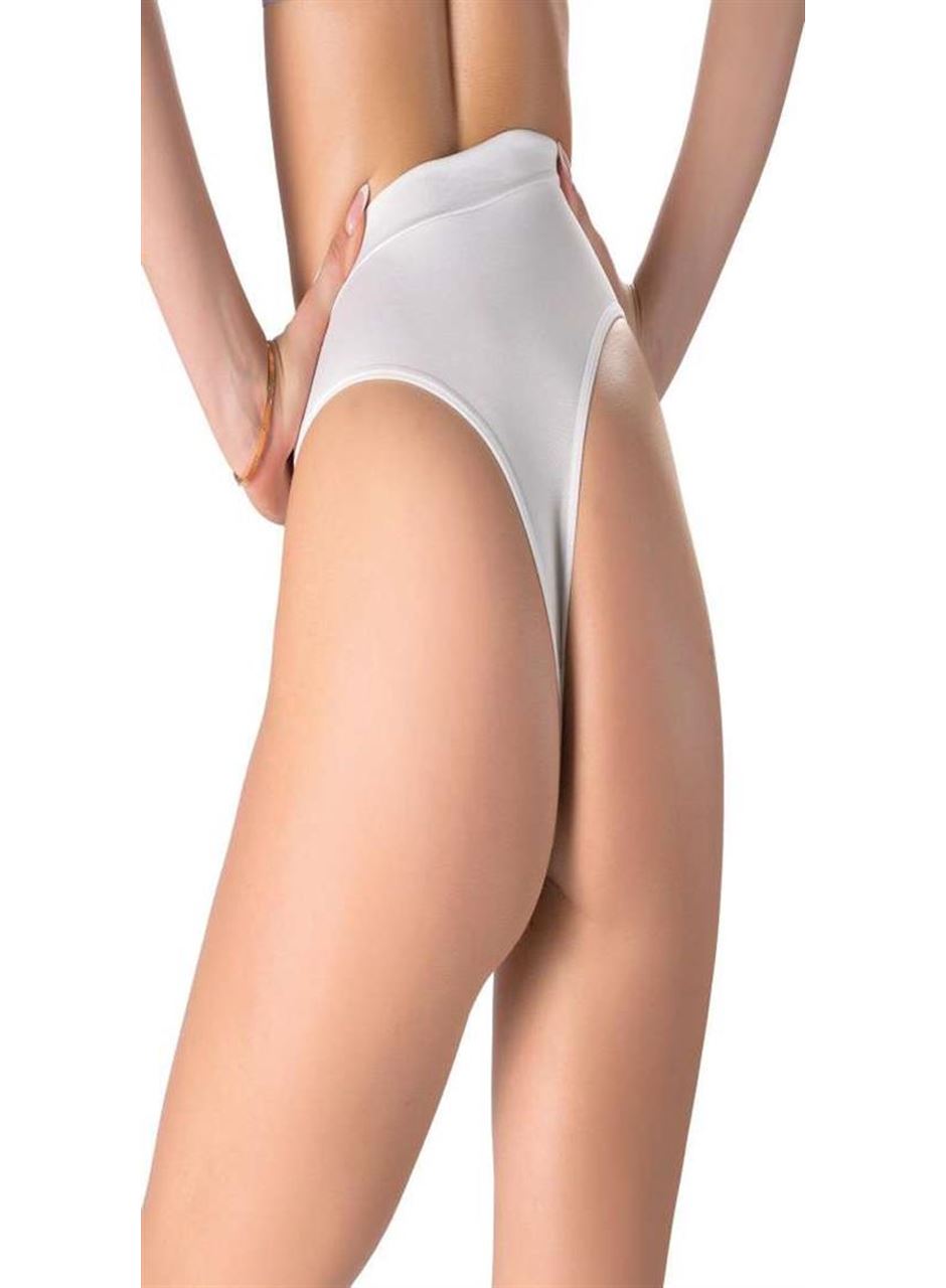 Beyaz V Metal Aksesuarlı Yüksek Bel String Tanga