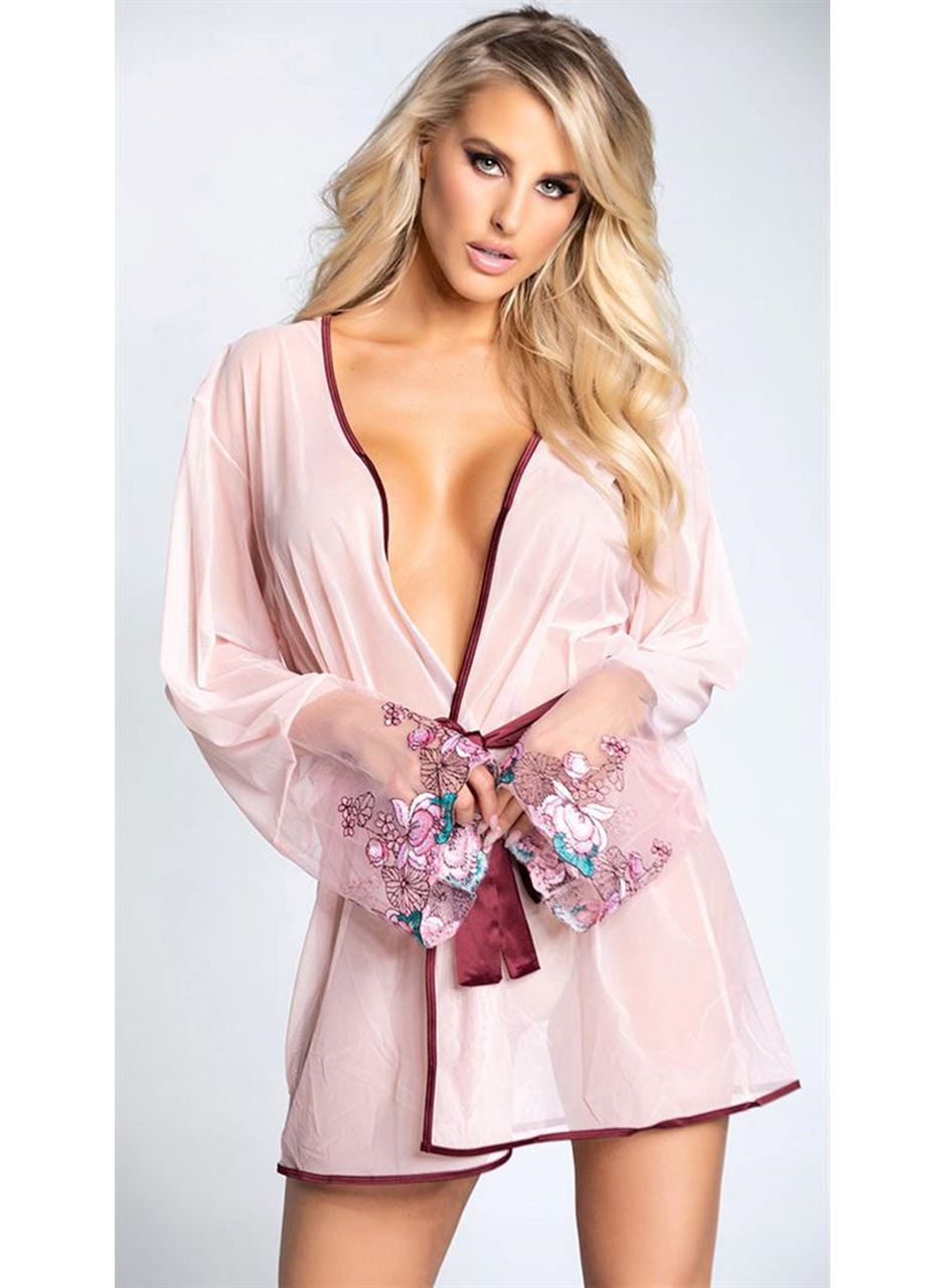 Özel Tasarım Çiçek Desenli Dantel İşlemeli Fantezi Sabahlıklı Şık Jartiyer Takımı