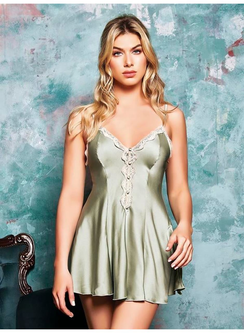 Özel Tasarım Dantel İşlemeli İnce Askılı Işıltılı Yeşil Fantezi Mini Club Elbisesi