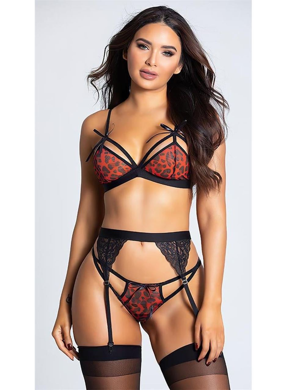 Özel Tasarım Leopar Desenli Dekolteli Fantezi Jartiyer Takımı