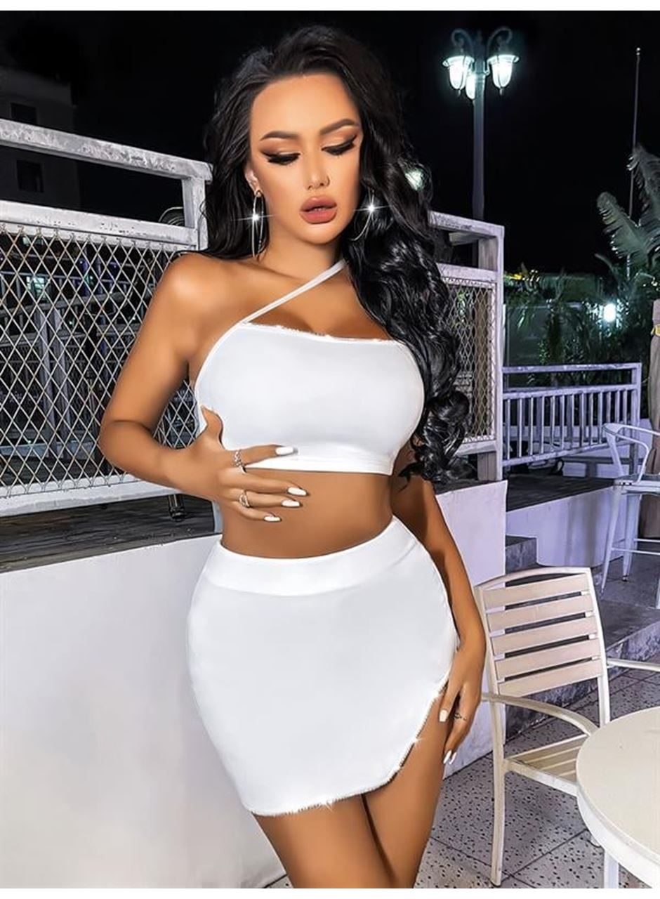 Özel Tasarım Beyaz Etekli Fantezi Mini Club Elbisesi