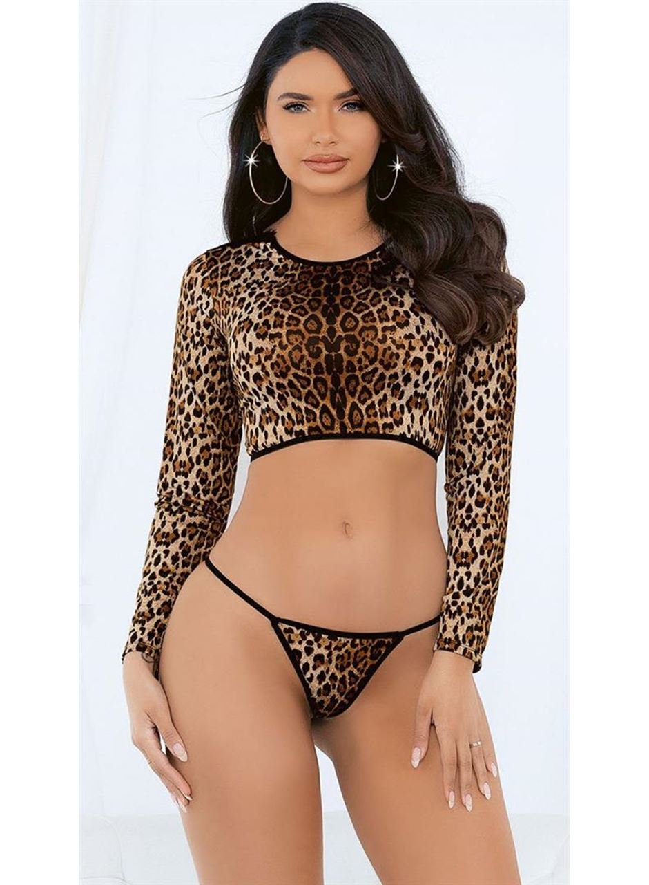 Özel Tasarım Leopar Desenli Bolerolu Fantezi String Takımı