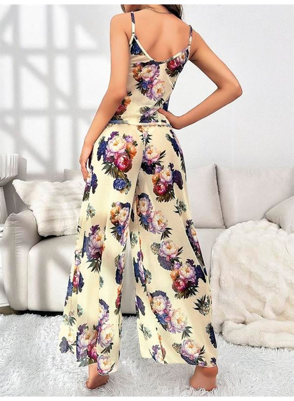 Özel Tasarım Çiçek Desenli Salaş Kesim Şık Dekolteli 2'li Takım