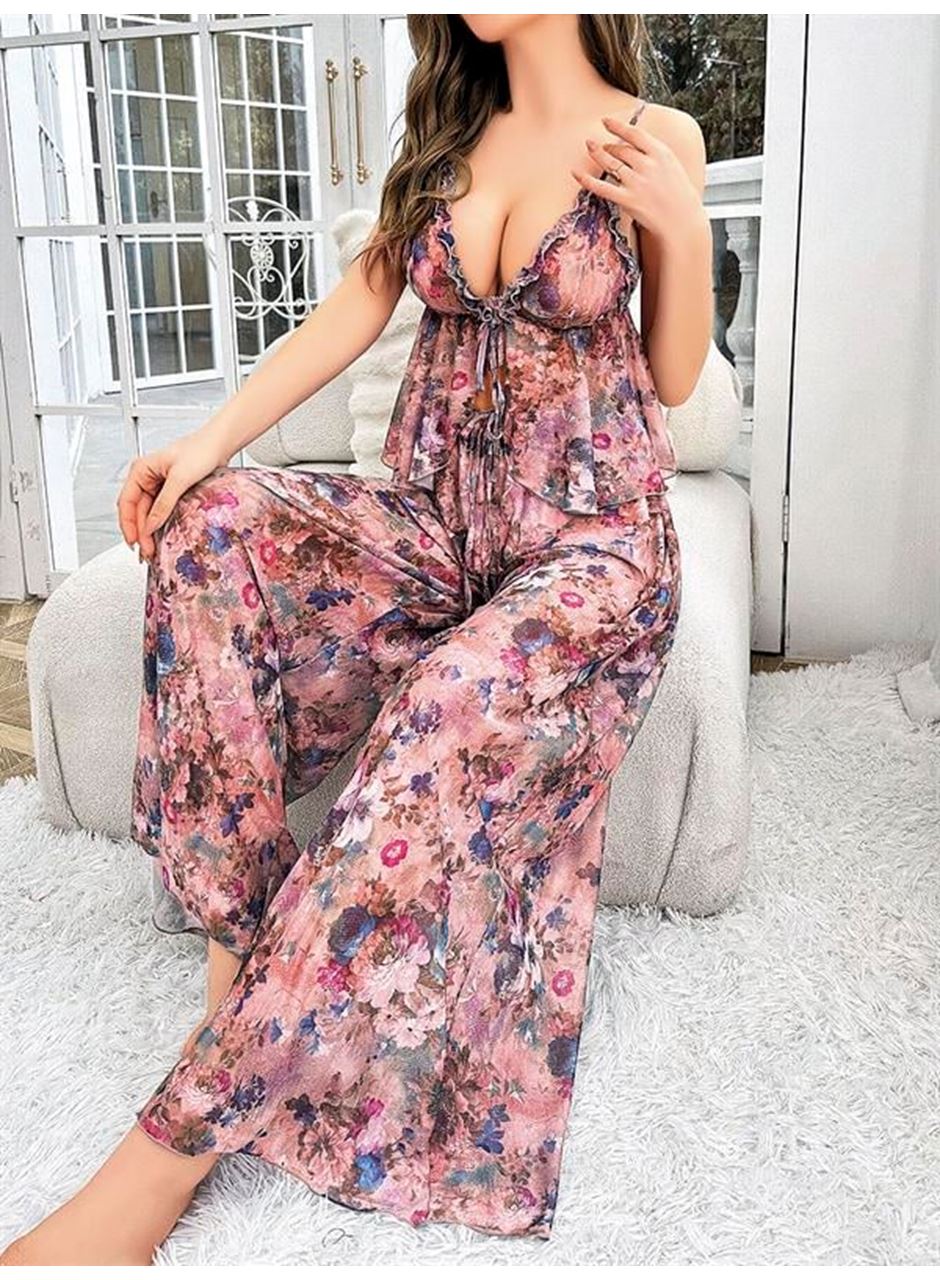 Özel Tasarım Çiçek Desenli Salaş Kesim Şık 2'li Takım