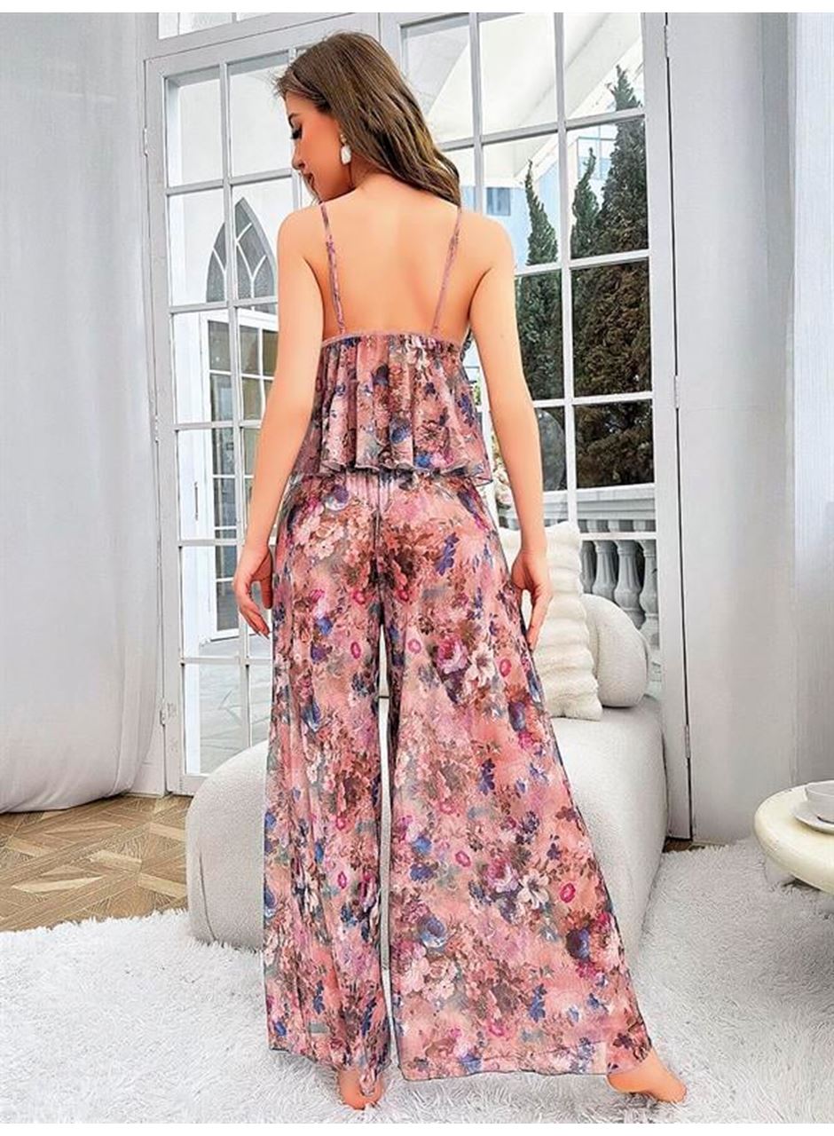 Özel Tasarım Çiçek Desenli Salaş Kesim Şık 2'li Takım