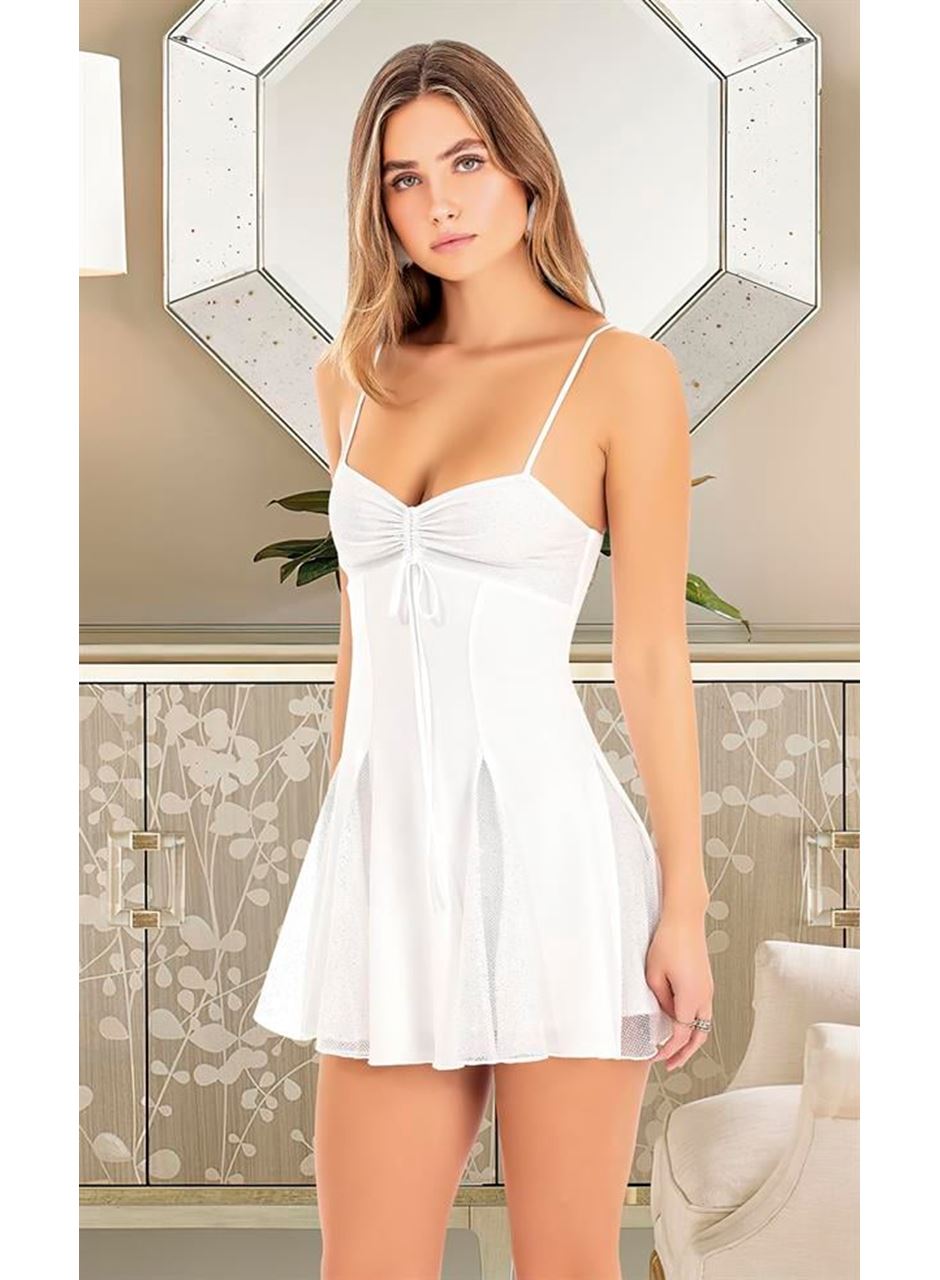Özel Tasarım İnce Askılı Şık Beyaz Fantezi Mini Club Elbisesi