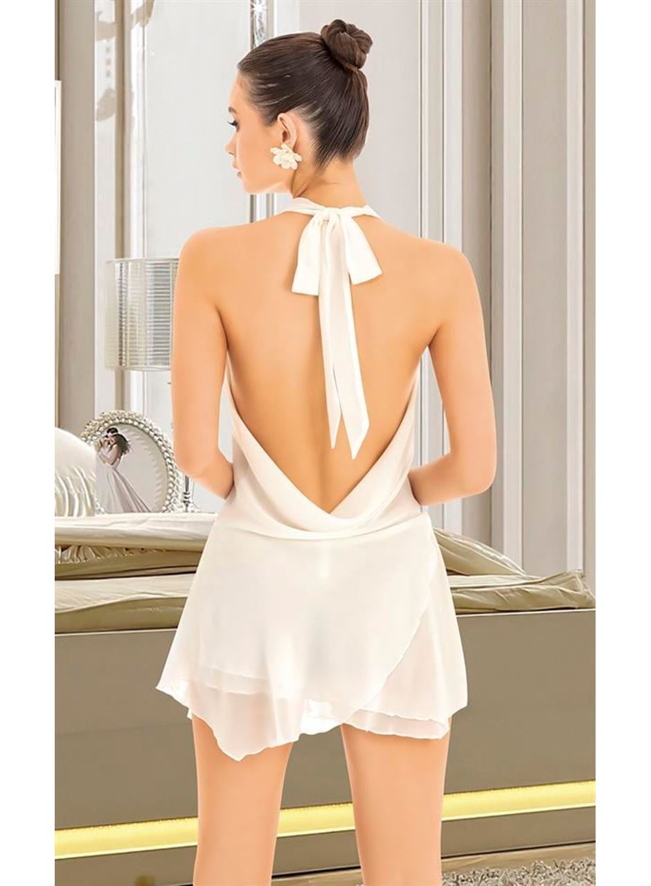 Beyaz Sırt ve Göğüs Dekolteli Fantezi Mini Elbise