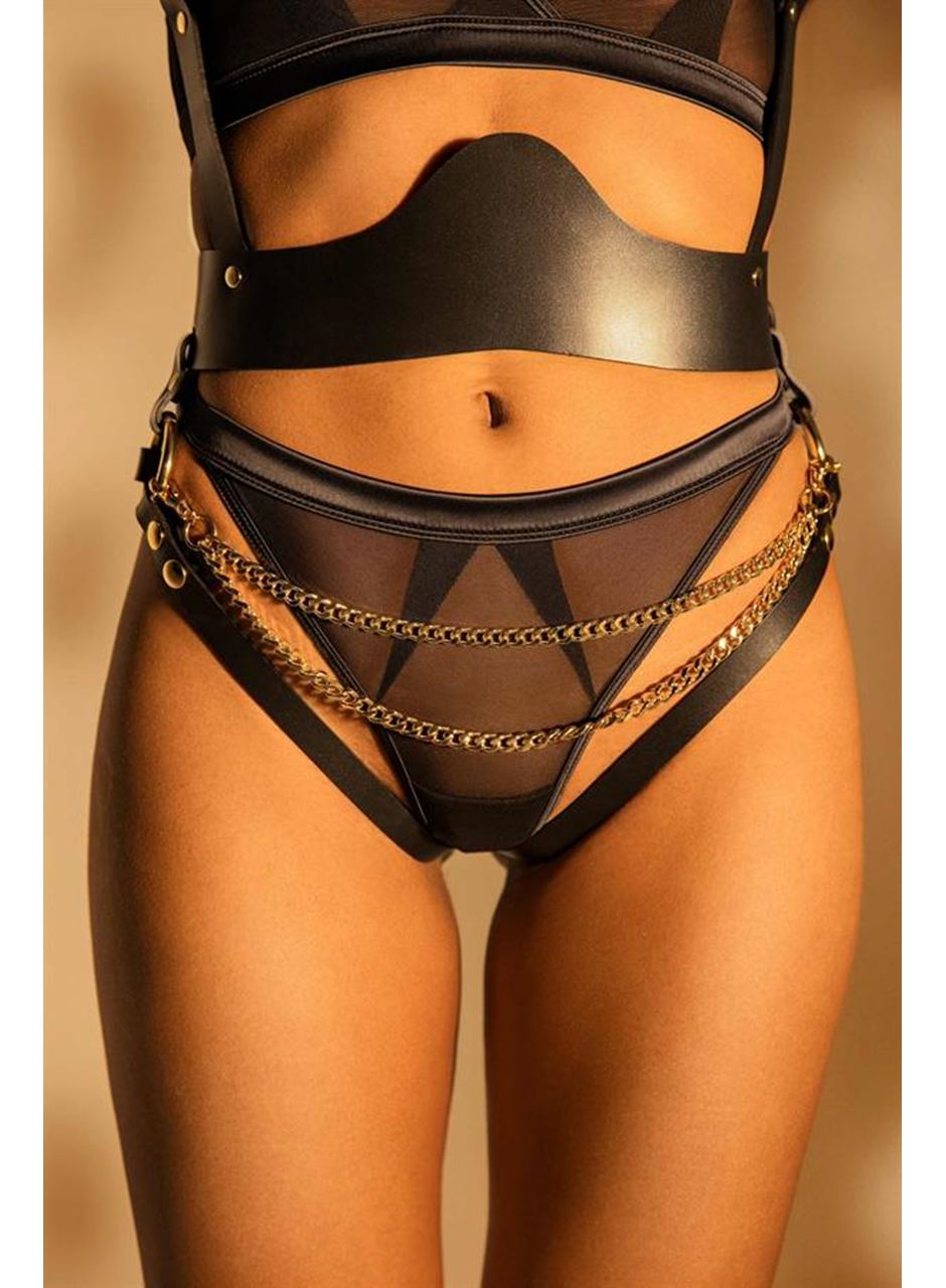 Siyah Zincir Aksesuarlı Fantezi Deri Vücut Harness