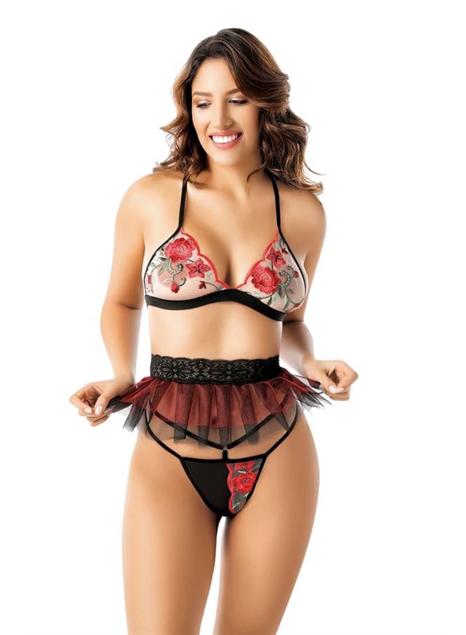 Nakış Detaylı Fantazi Sütyen Tanga String Takımı