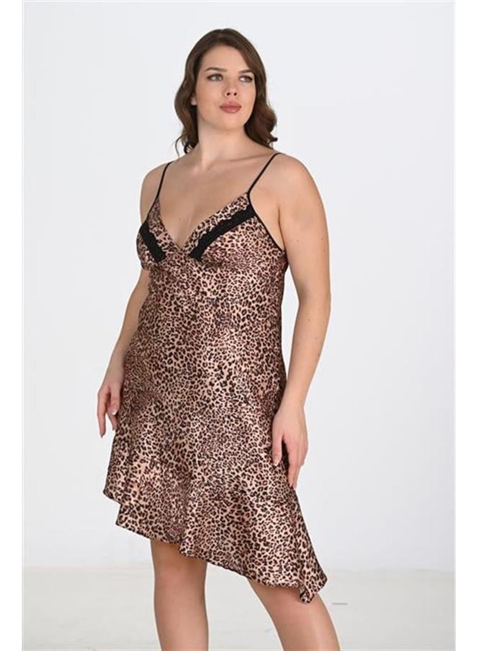 Premium Büyük Beden Saten Leopar Gecelik Bigsize