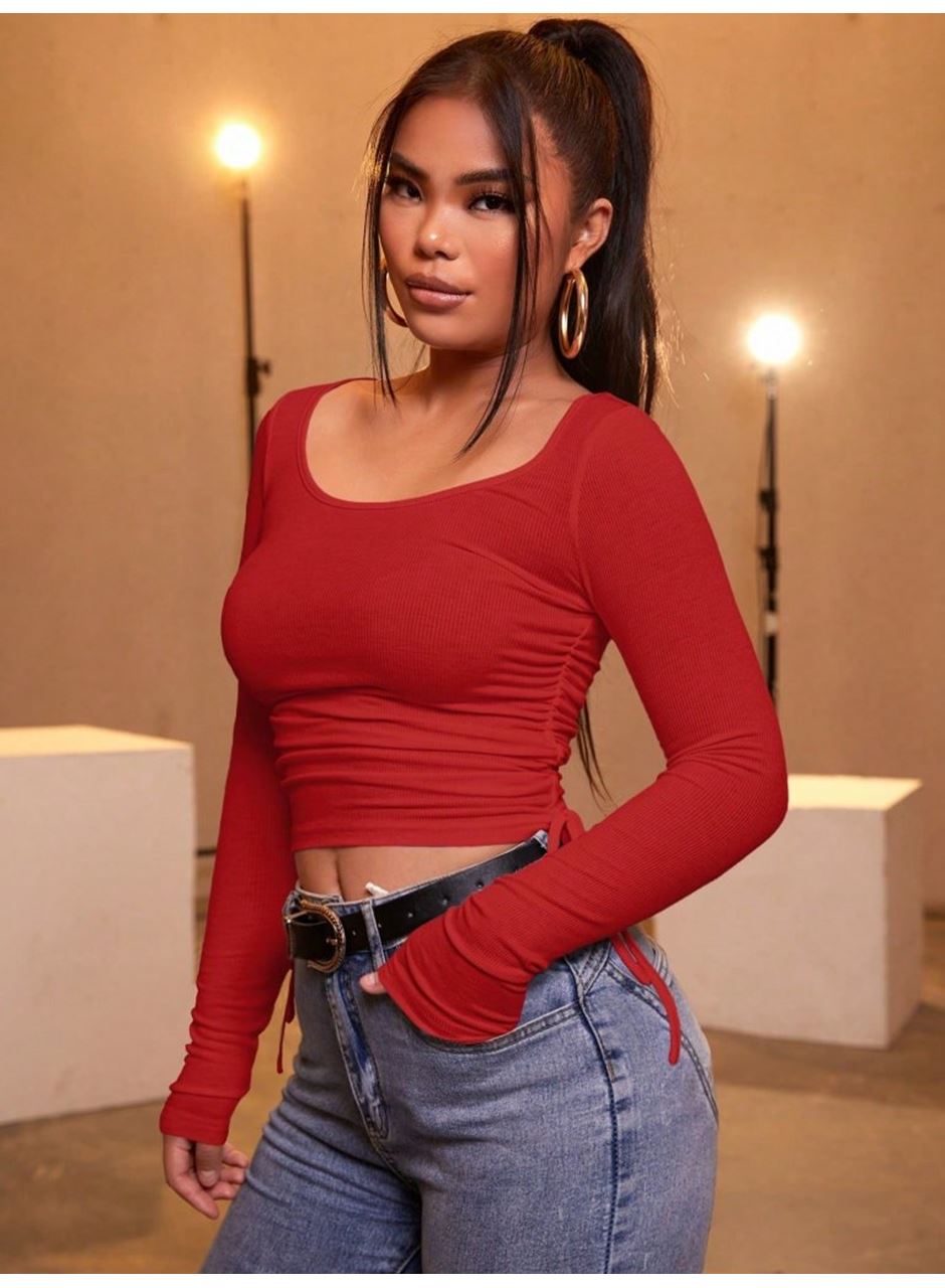 Kadın Kırmızı Kaşkorse Kumaş Bluz