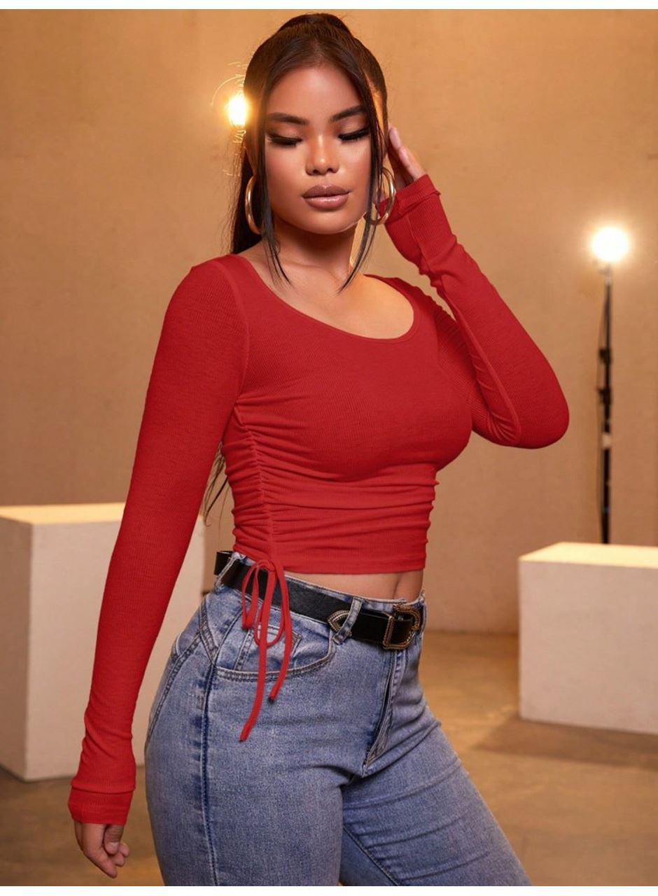 Kadın Kırmızı Kaşkorse Kumaş Bluz