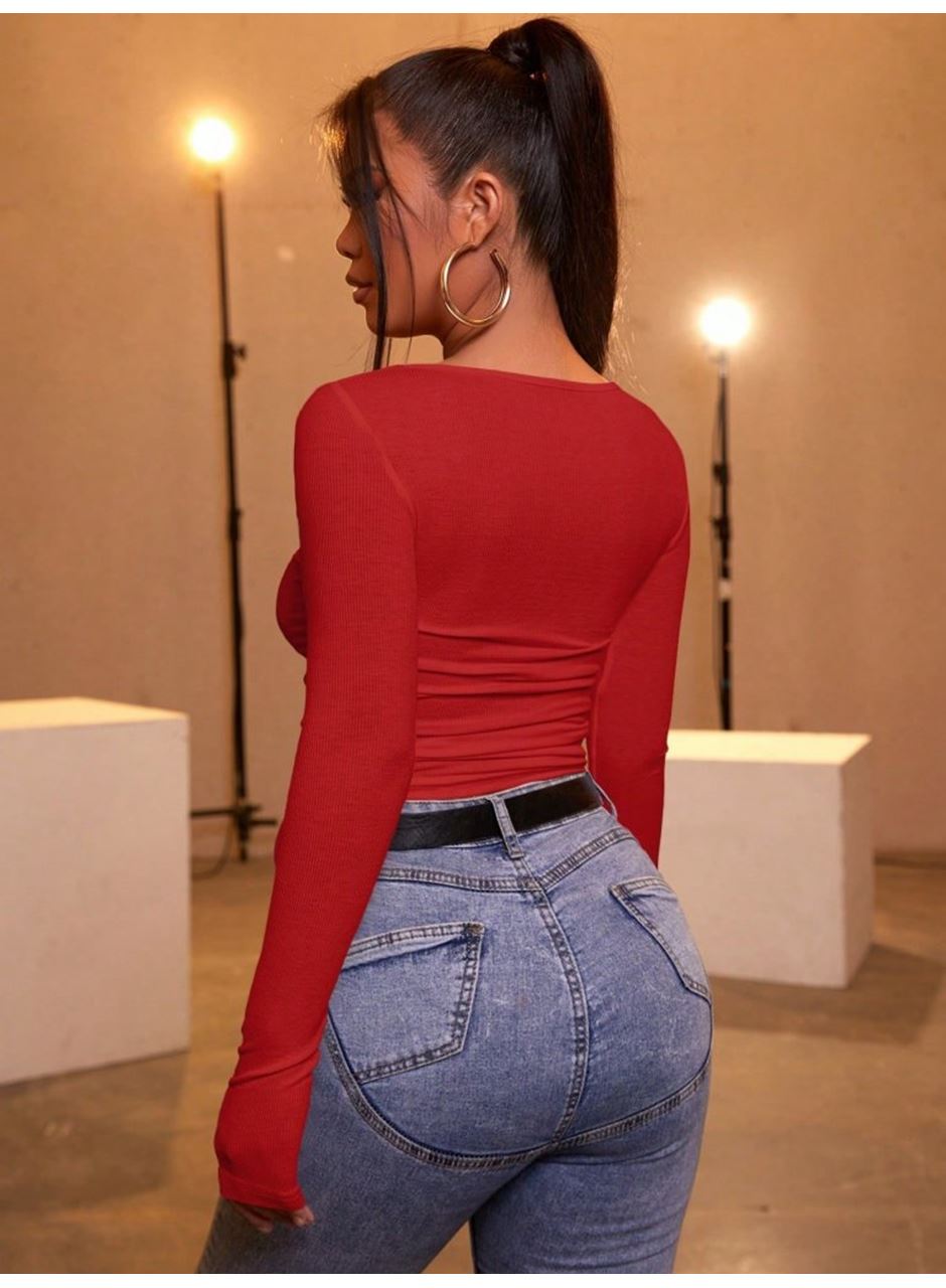 Kadın Kırmızı Kaşkorse Kumaş Bluz