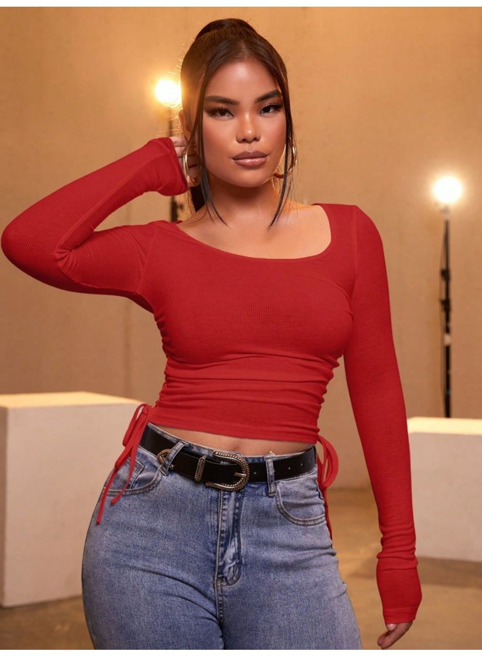 Kadın Kırmızı Kaşkorse Kumaş Bluz