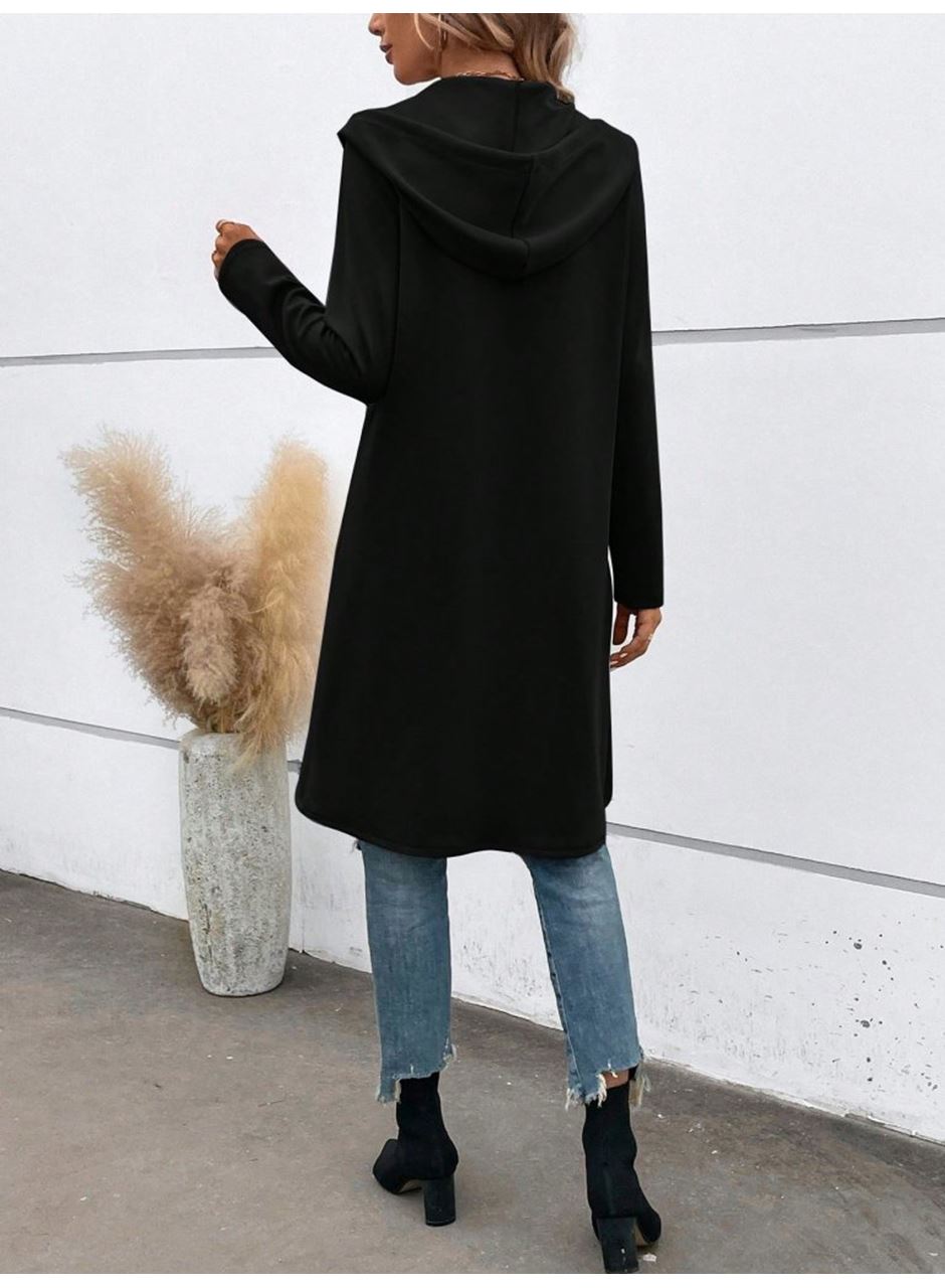 Kadın Uzun Kollu Kapşonlu önden Fermuarlı Midi Dalgıç Ceket