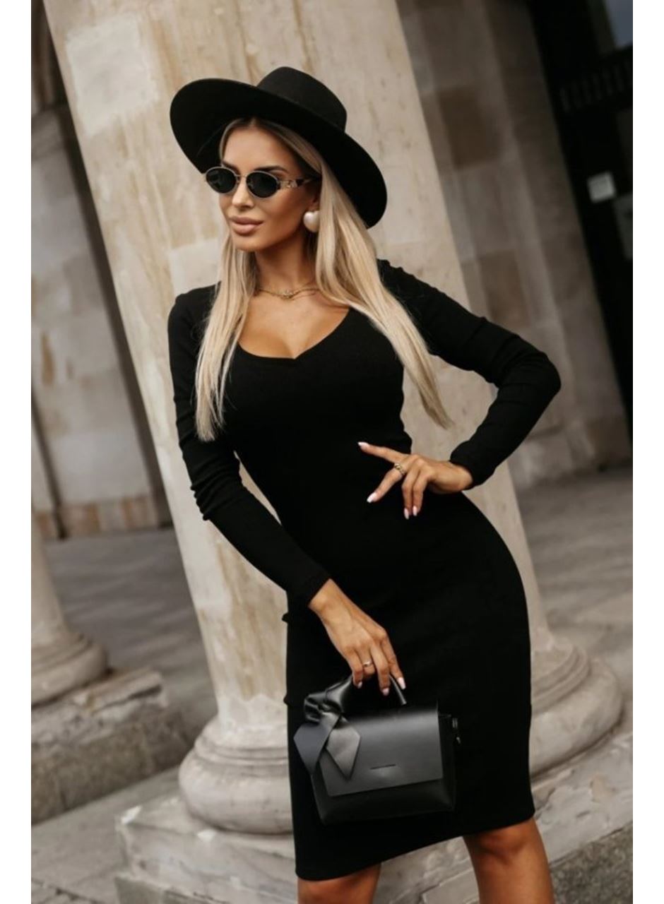 Kadın Uzun Kollu V Yakalı Kısa Kaşkorse Elbise