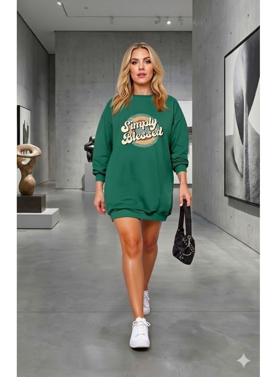 Kadın Uzun Kollu Bisiklet Yaka Yazılı Viskon Iki Iplik Elbise