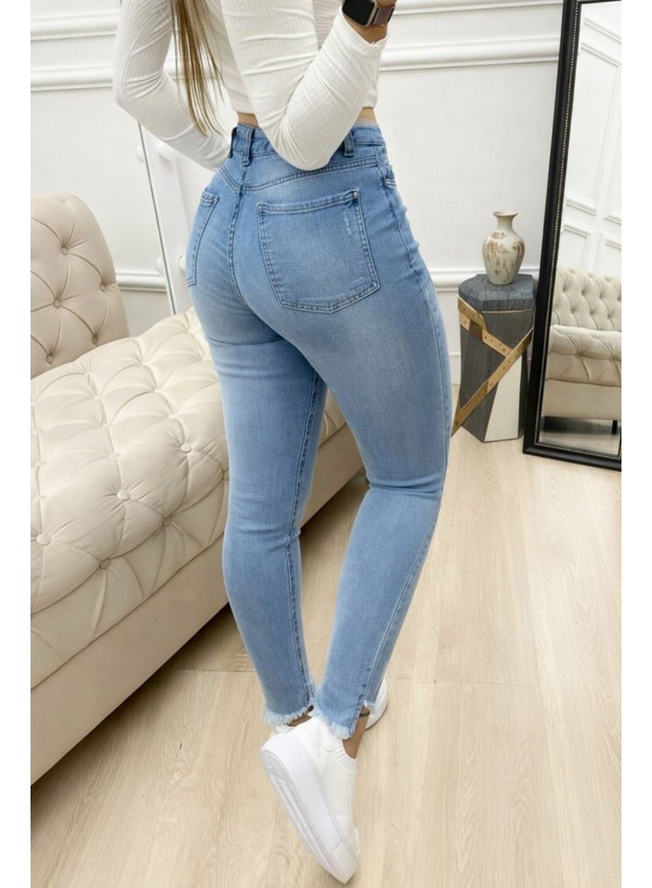 Kadın Yüksek Bel Yırtık Desenli Skınny Kot Pantolon