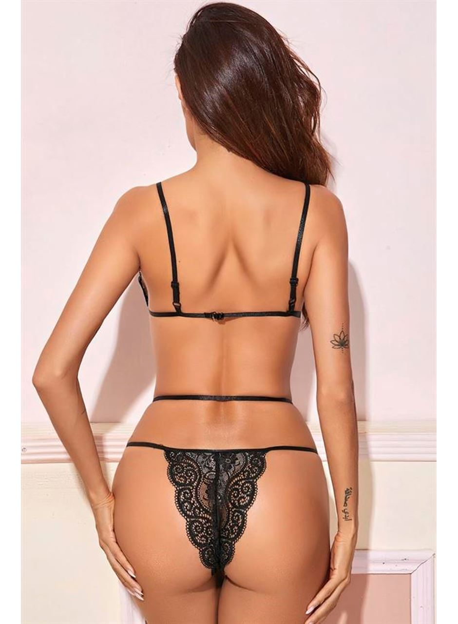 Siyah Dantel İşlemeli Fantezi Sütyen Külot Takımı