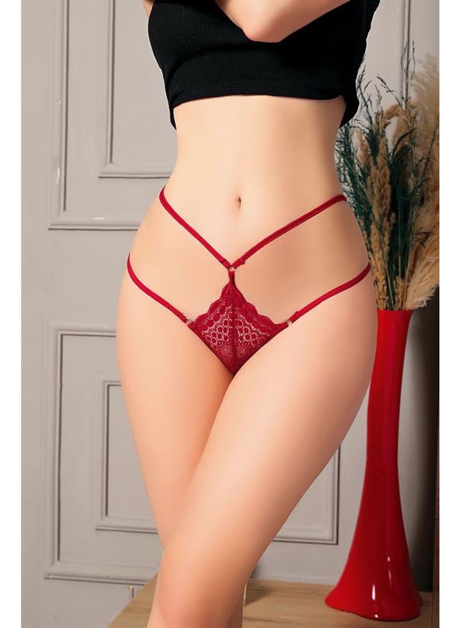Fantezi Dantelli 2 İpli Bordo Tanga String