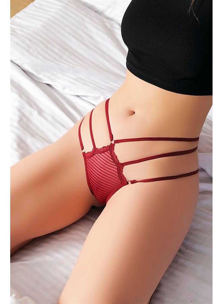 Bordo Yanları İp Detaylı Fantezi Tanga String