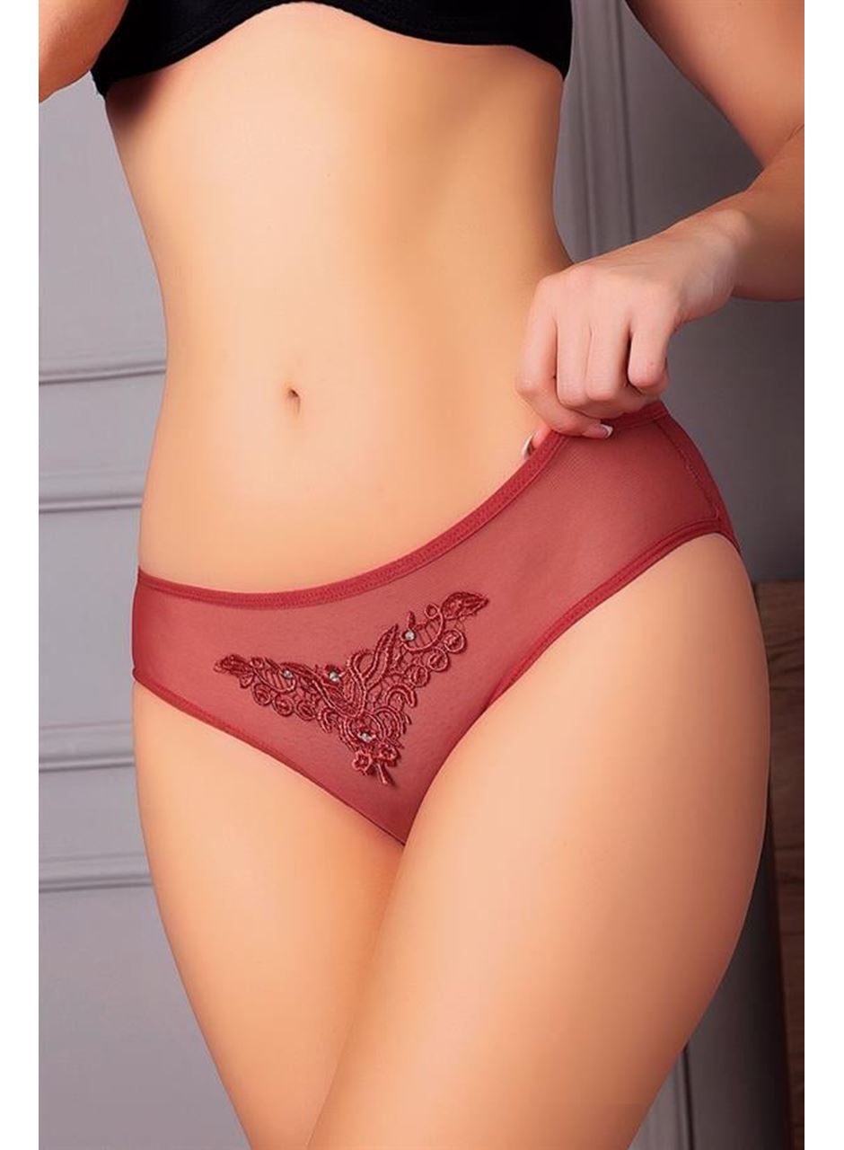 Güpürlü Taşlı Gül Kurusu Tül Fantezi Külot