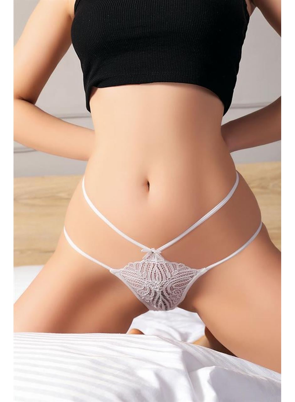 Dantel İşlemeli 2 İpli Beyaz Fantezi Külot